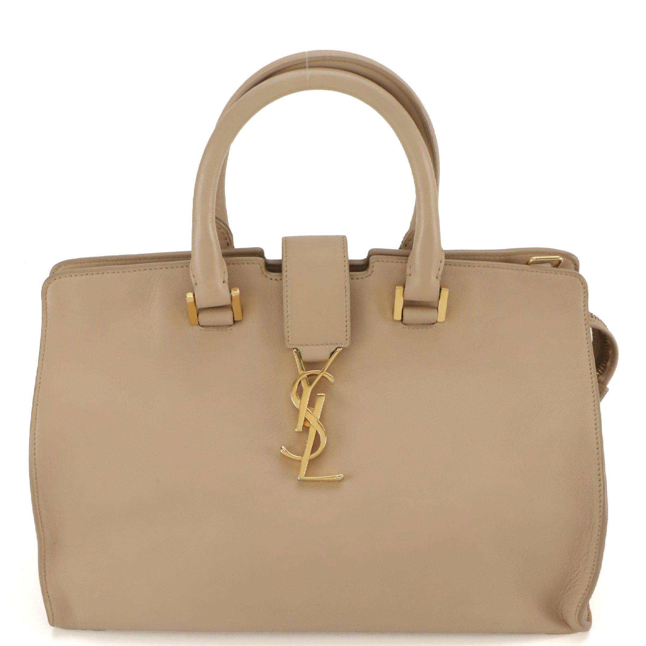 Saint Laurent Baby Cabas Two-Way Bag in Beige Calfskin Leather