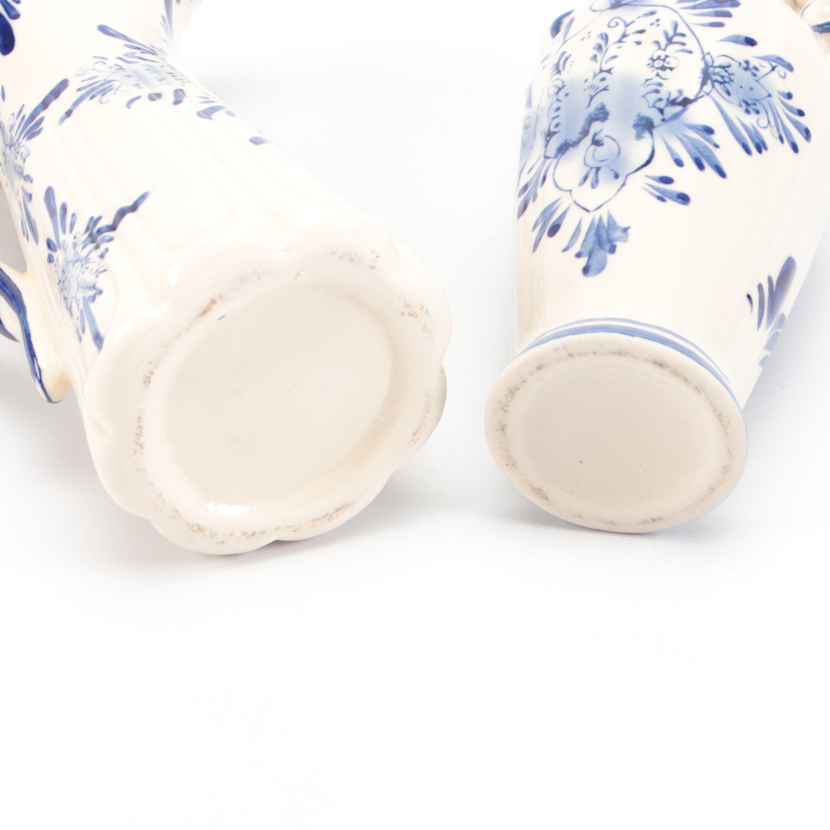 Delftware Ceramic Creamer, Reticulated Basket, and Bud Vase