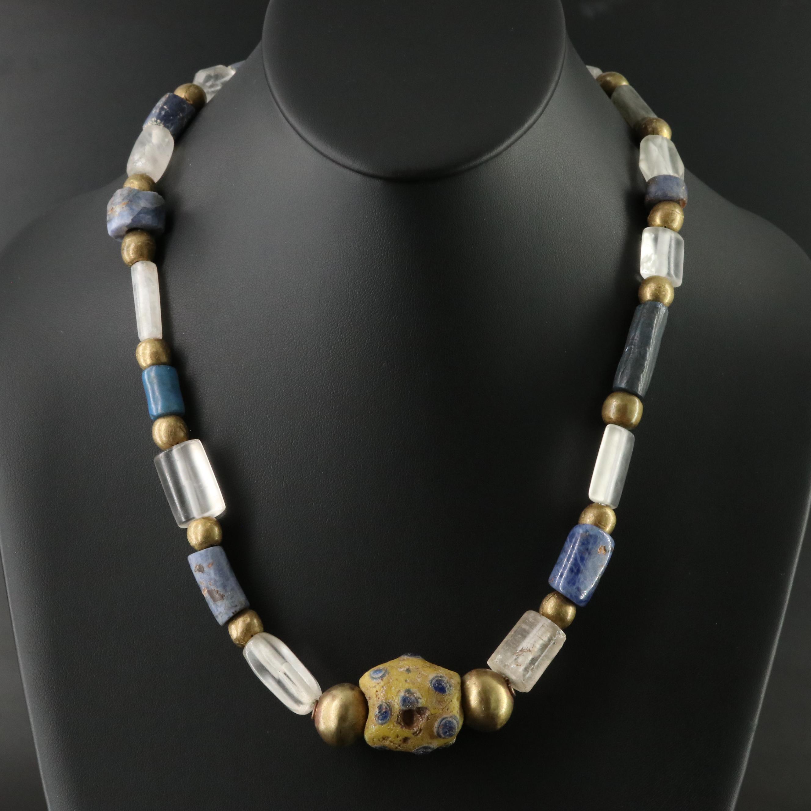 Art Glass, Sodalite and Rock Crystal Bead Necklace