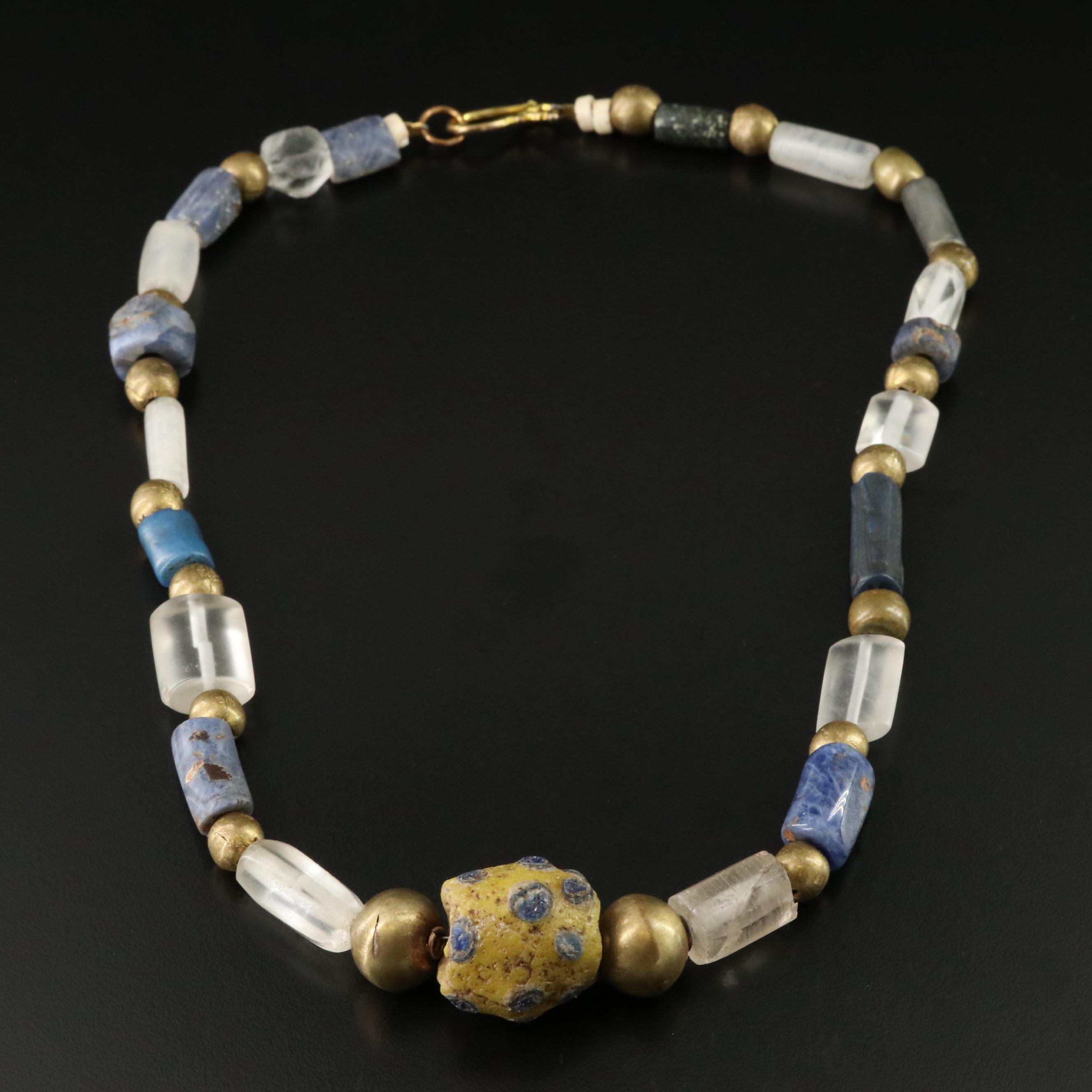 Art Glass, Sodalite and Rock Crystal Bead Necklace