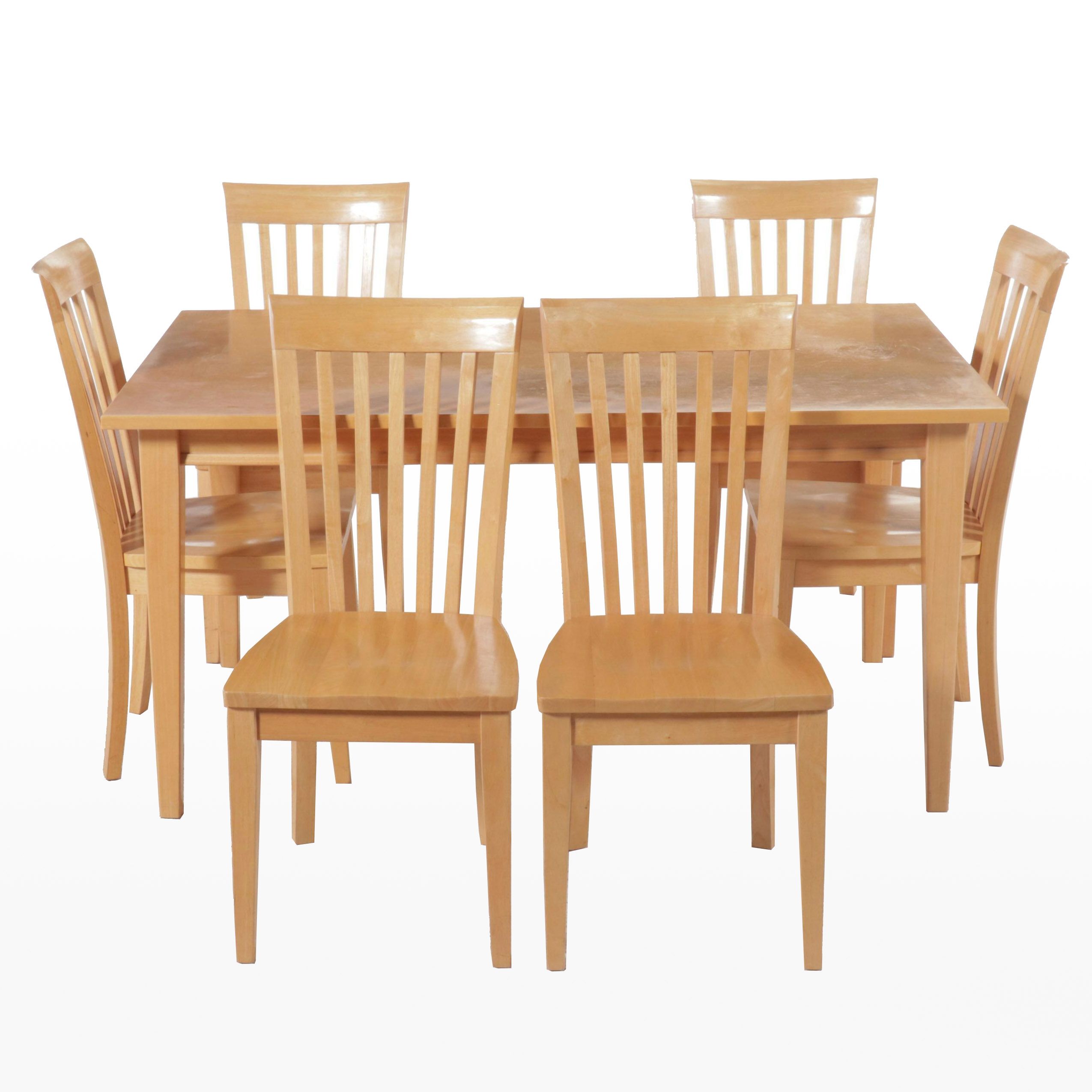 Contemporary Blonde Wood Seven-Piece Dining Set