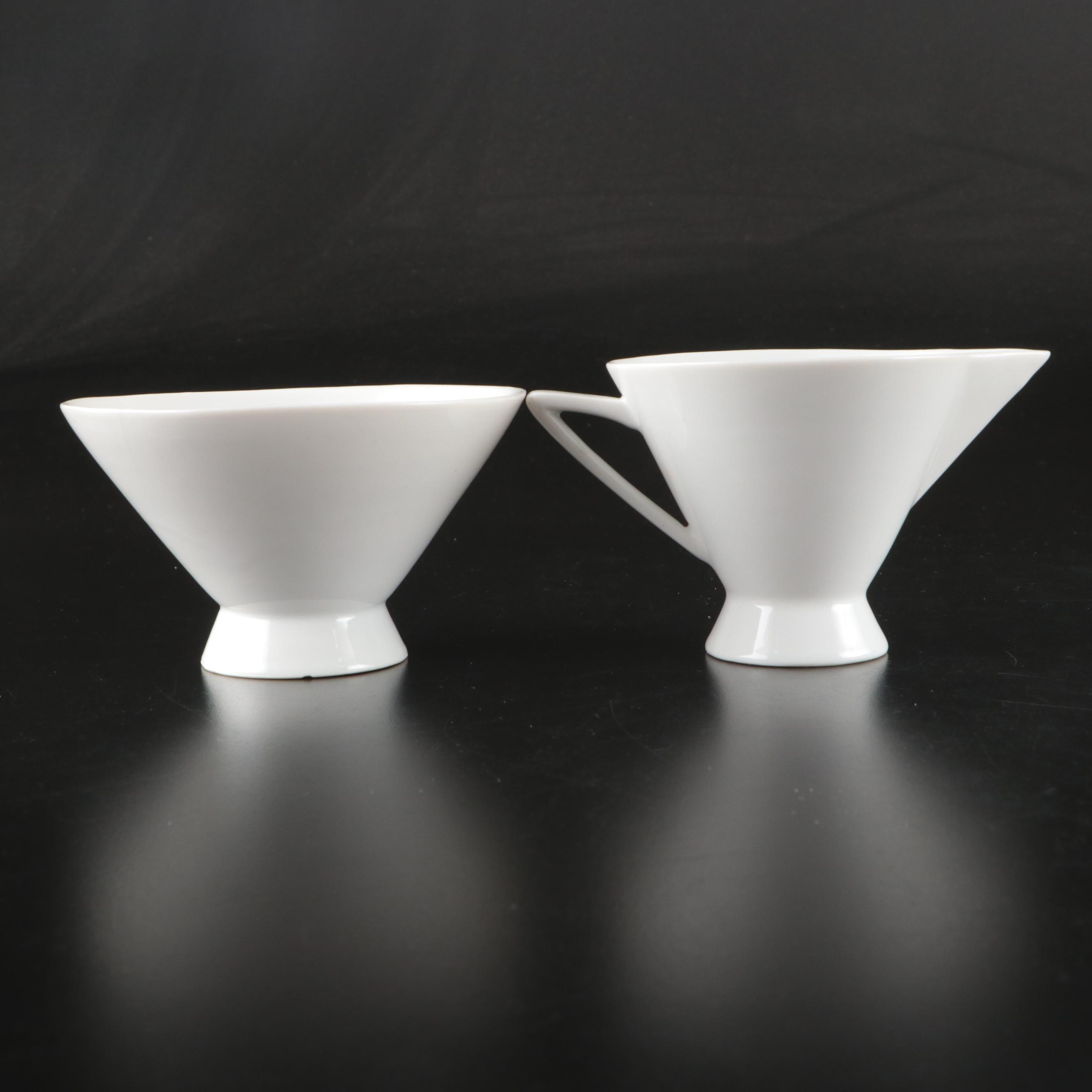 Chinese Horse Pattern Porcelain Creamer and Bowls