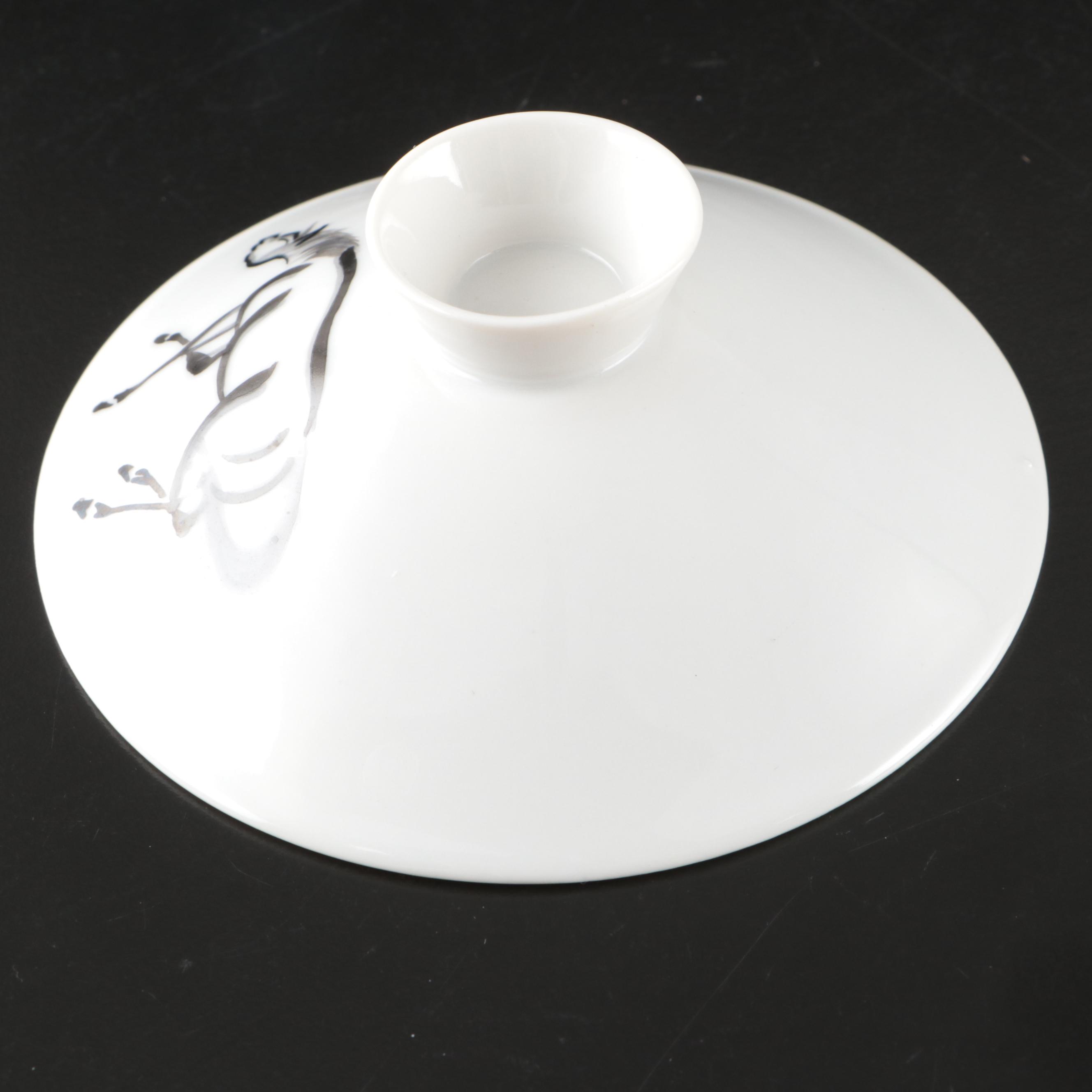 Chinese Horse Pattern Porcelain Creamer and Bowls