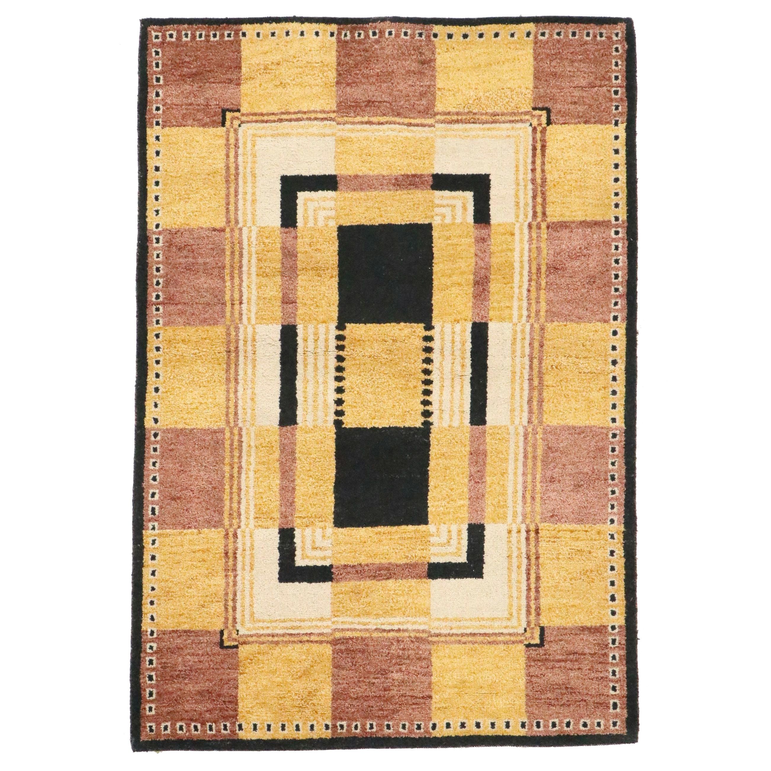 4'1 x 5'11 Hand-Knotted Turkish Contemporary Geometric Area Rug