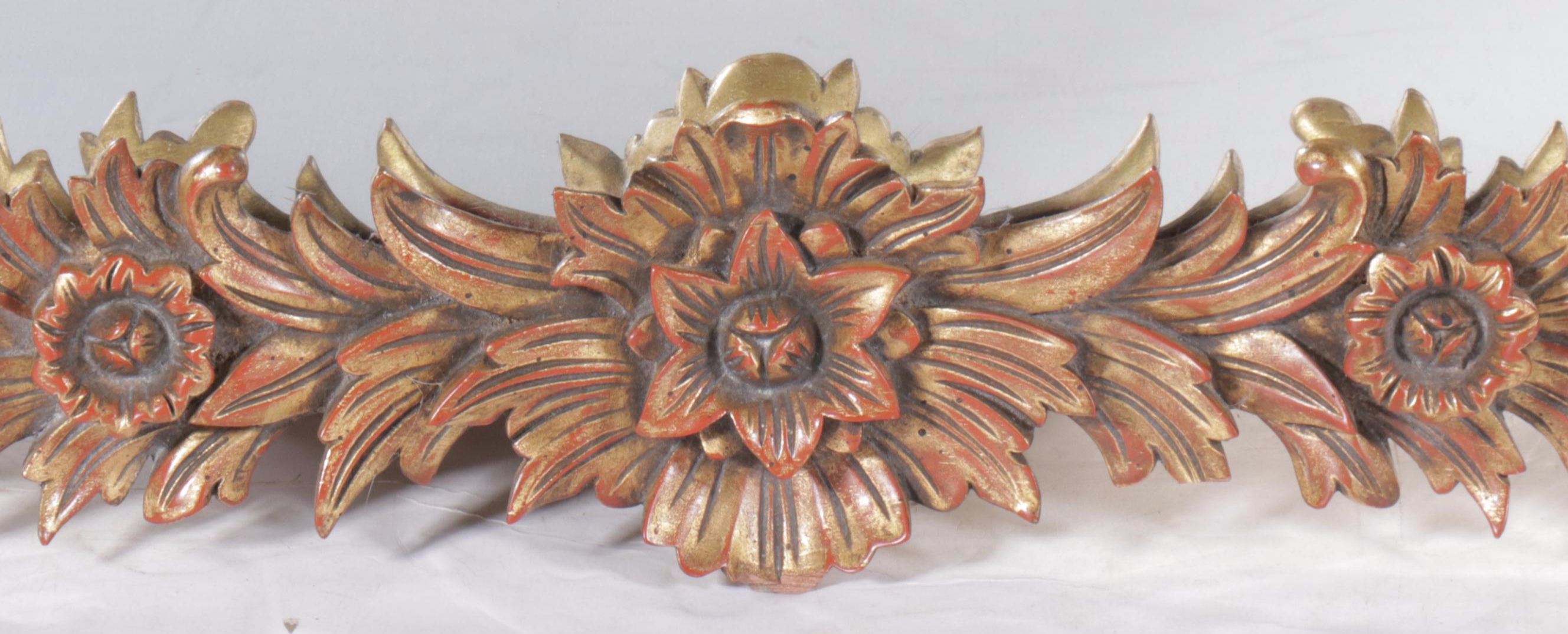 Hollywood Regency Style Carved Wood Leaf and Floral Swag Wall Mirror