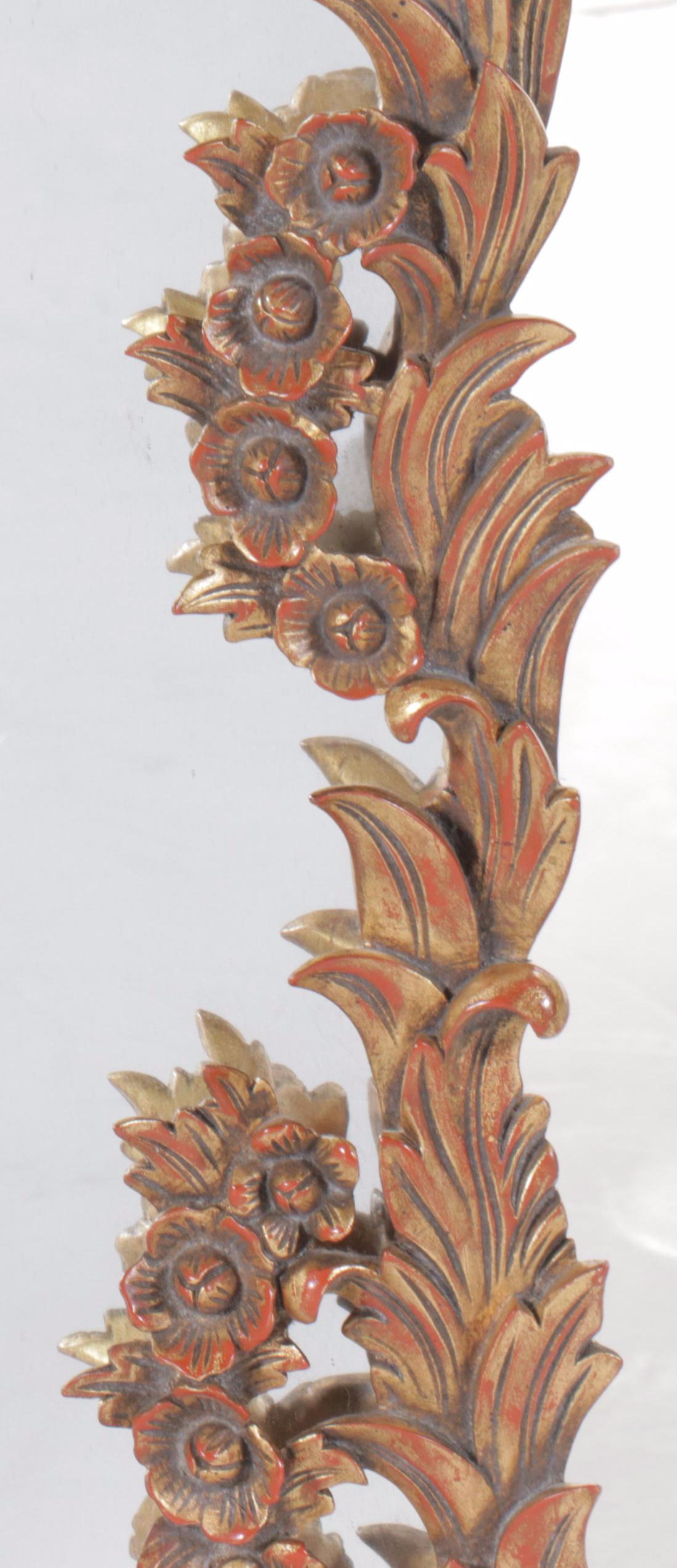 Hollywood Regency Style Carved Wood Leaf and Floral Swag Wall Mirror