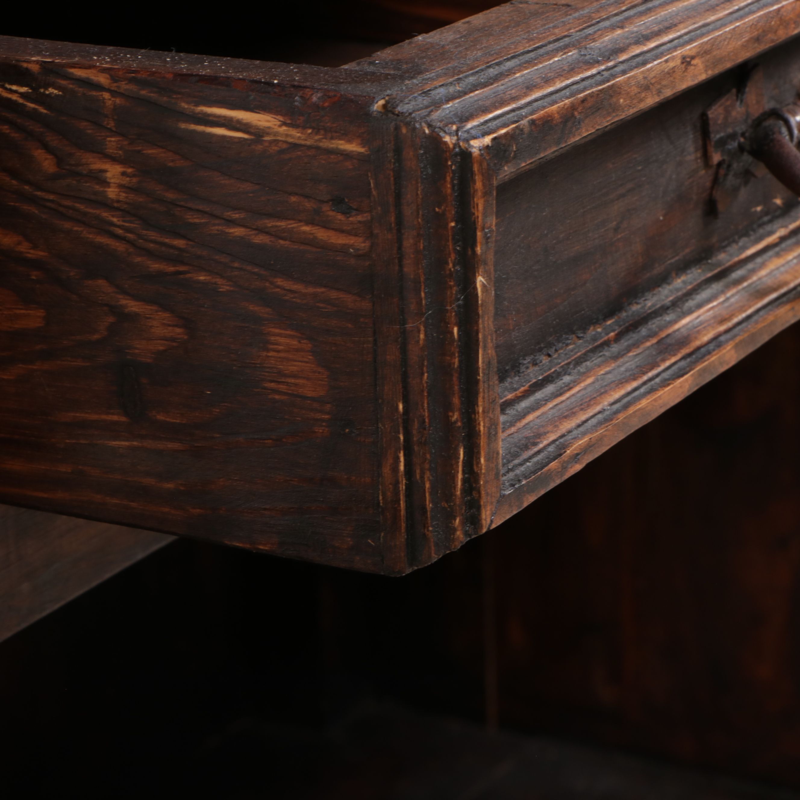 Rustic Dark Stained Wood Media Cabinet with Lattice Doors