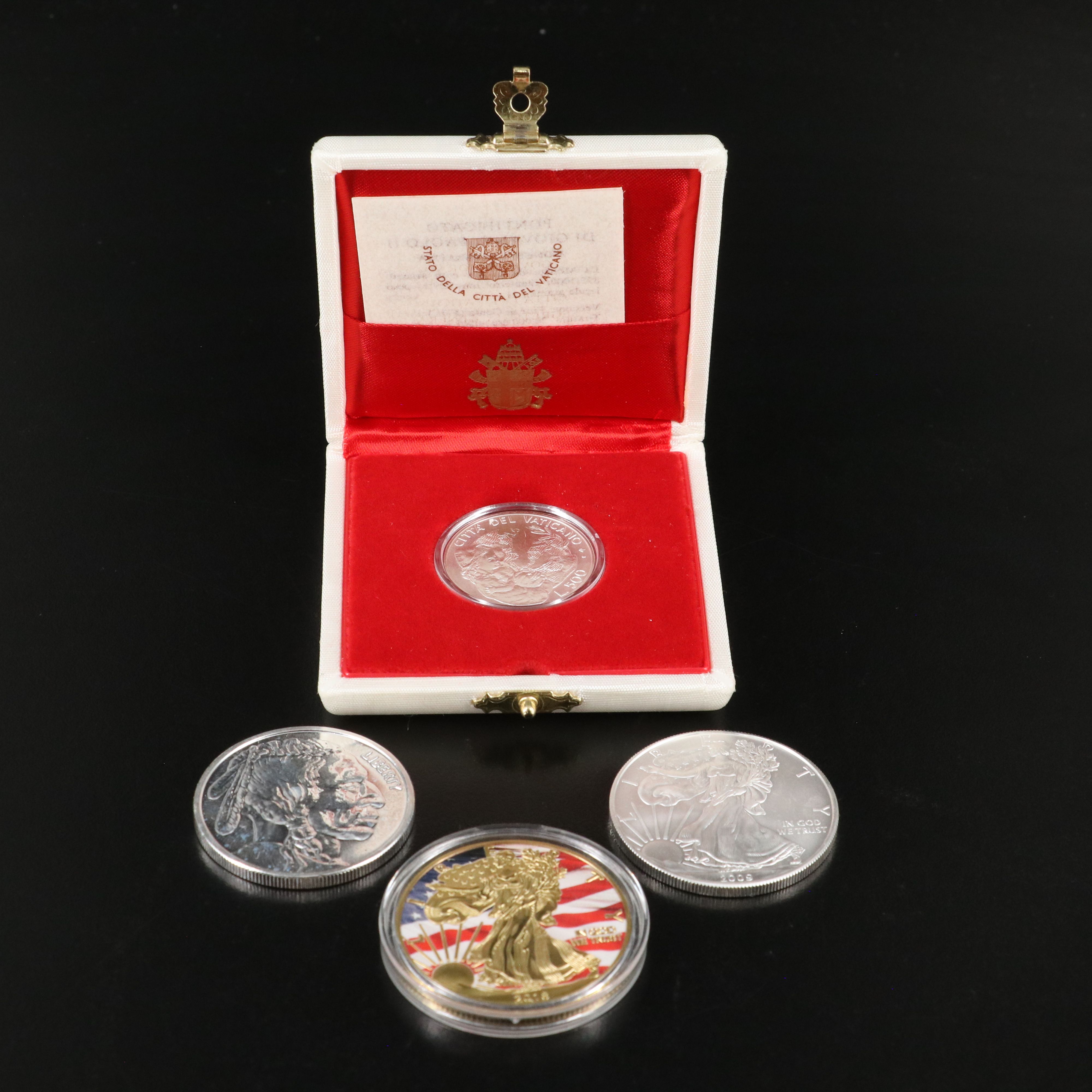 1995 Vatican City 500-Lire Commemorative Silver Coin, and Silver Rounds