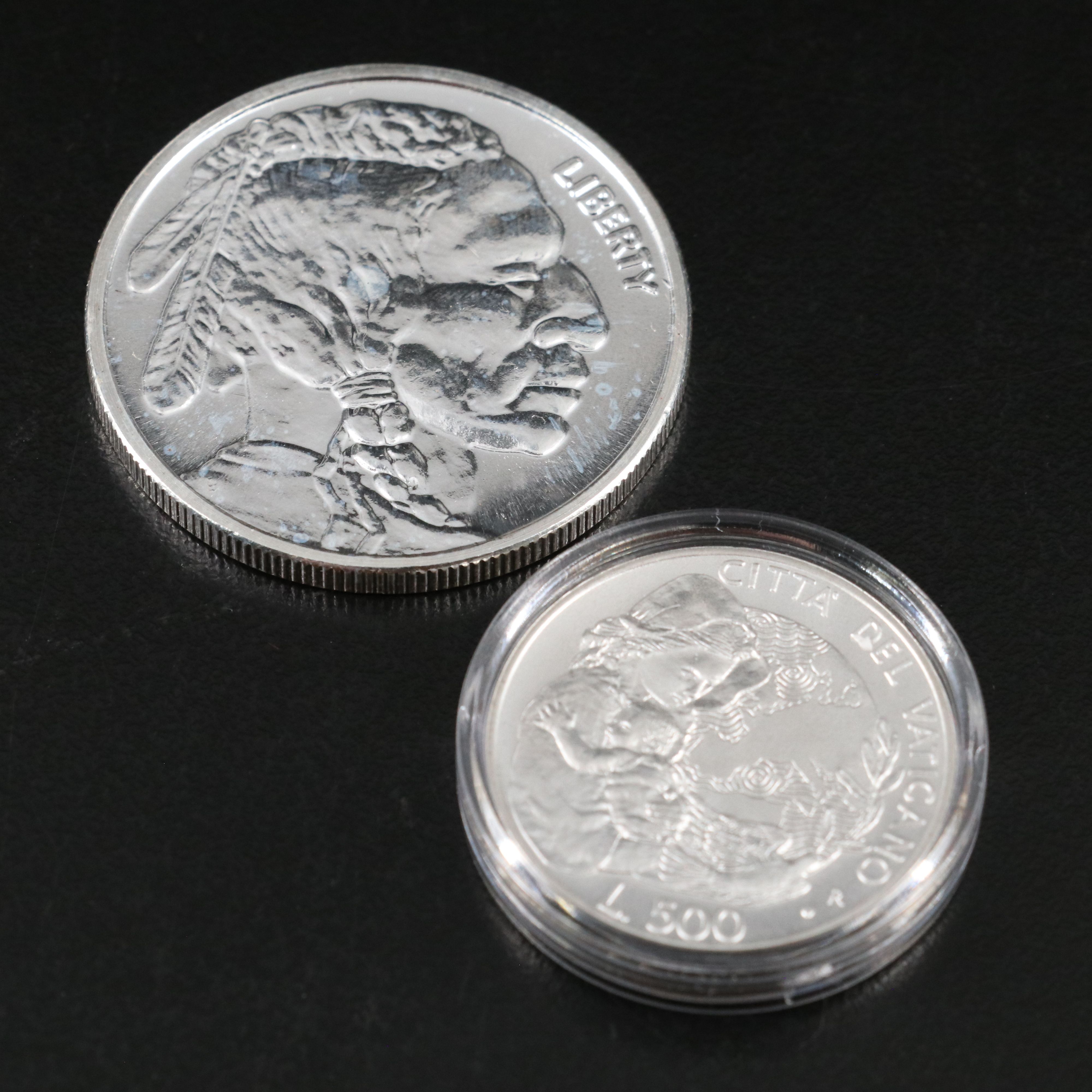 1995 Vatican City 500-Lire Commemorative Silver Coin, and Silver Rounds