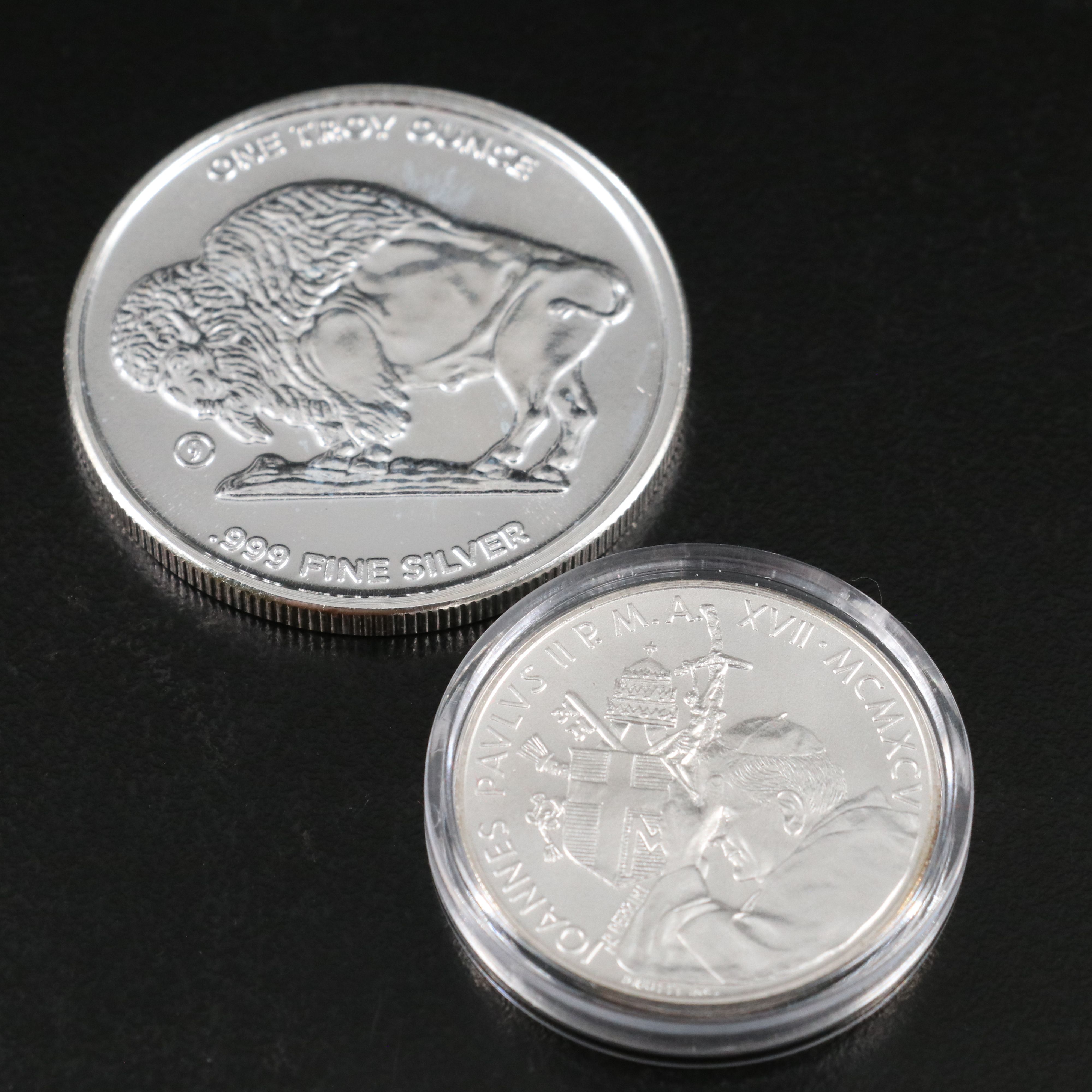 1995 Vatican City 500-Lire Commemorative Silver Coin, and Silver Rounds