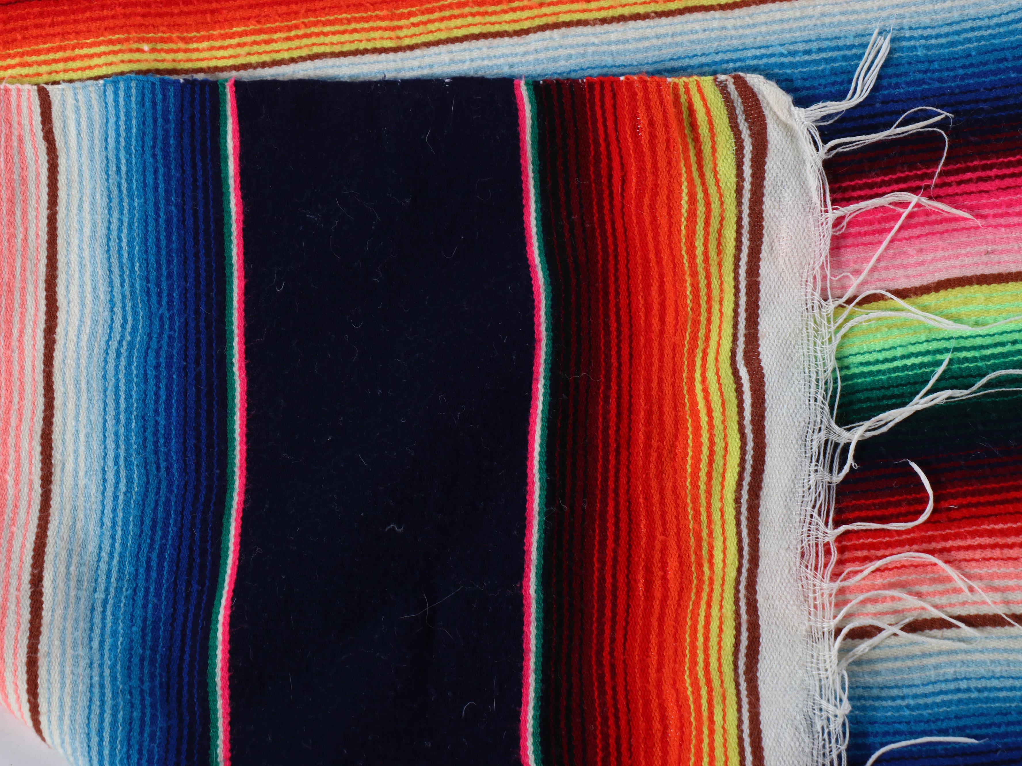 Mexican Saltillo Serape with Hand-Crocheted Granny Square Afghan