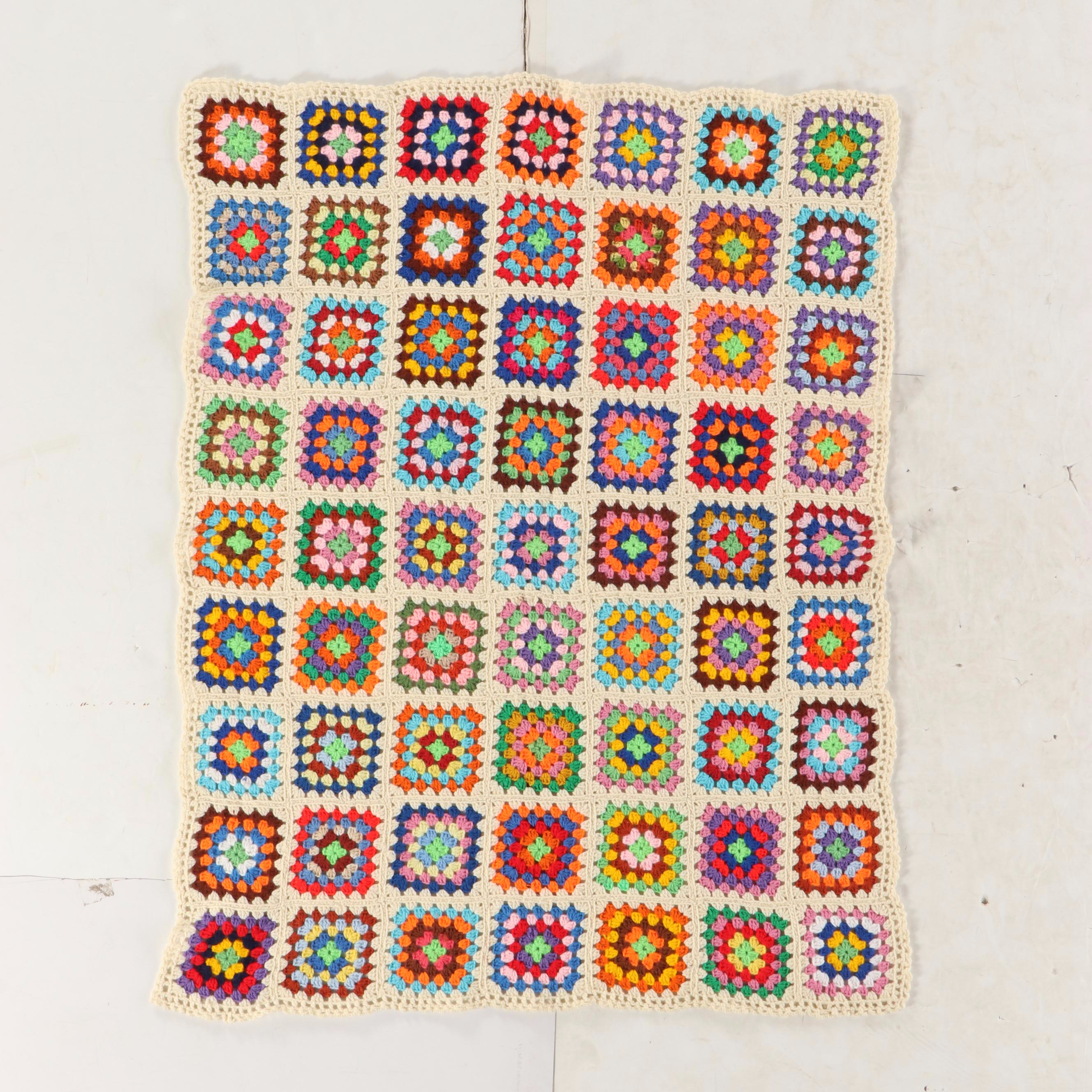 Mexican Saltillo Serape with Hand-Crocheted Granny Square Afghan