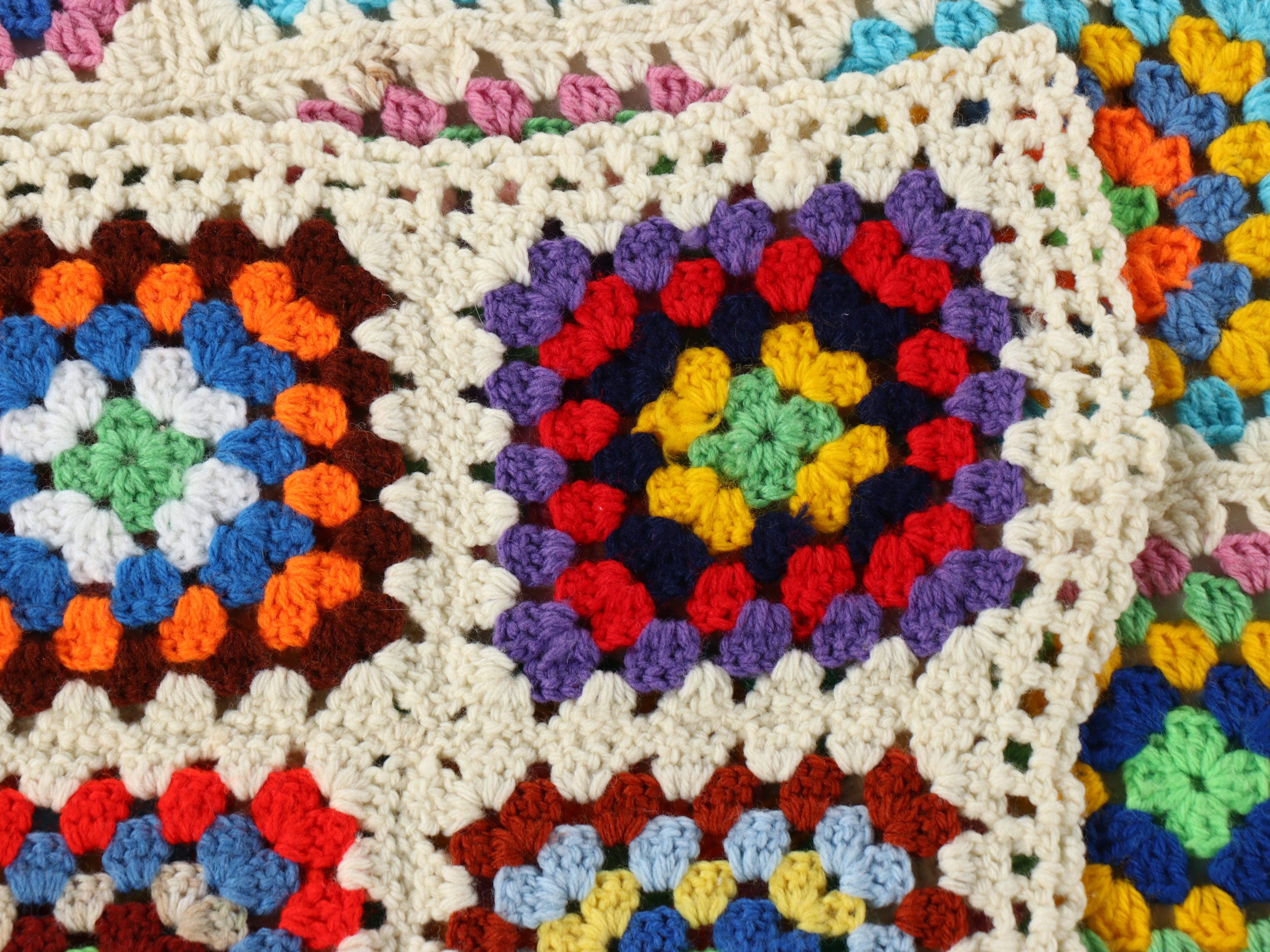 Mexican Saltillo Serape with Hand-Crocheted Granny Square Afghan