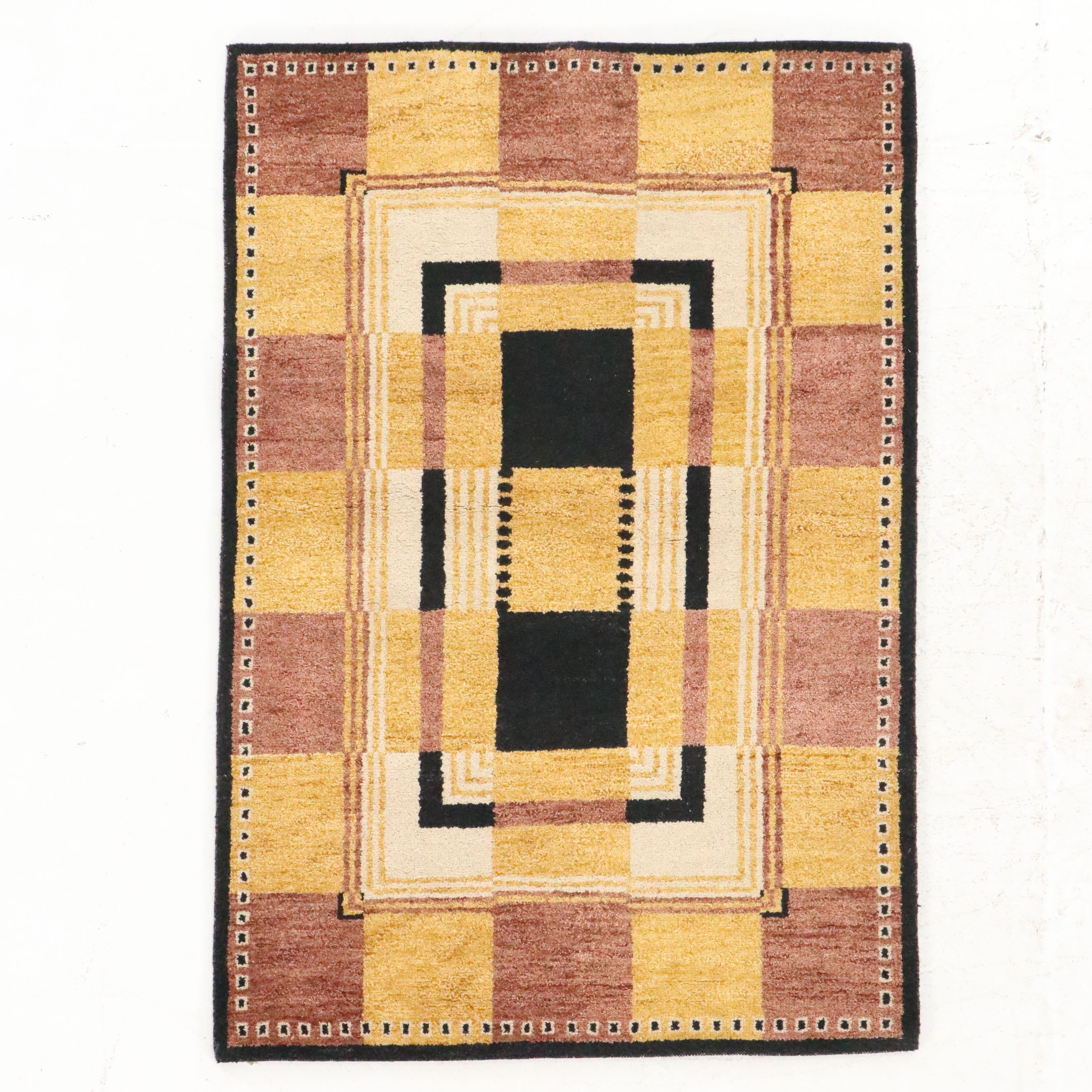 4'1 x 5'11 Hand-Knotted Turkish Contemporary Geometric Area Rug