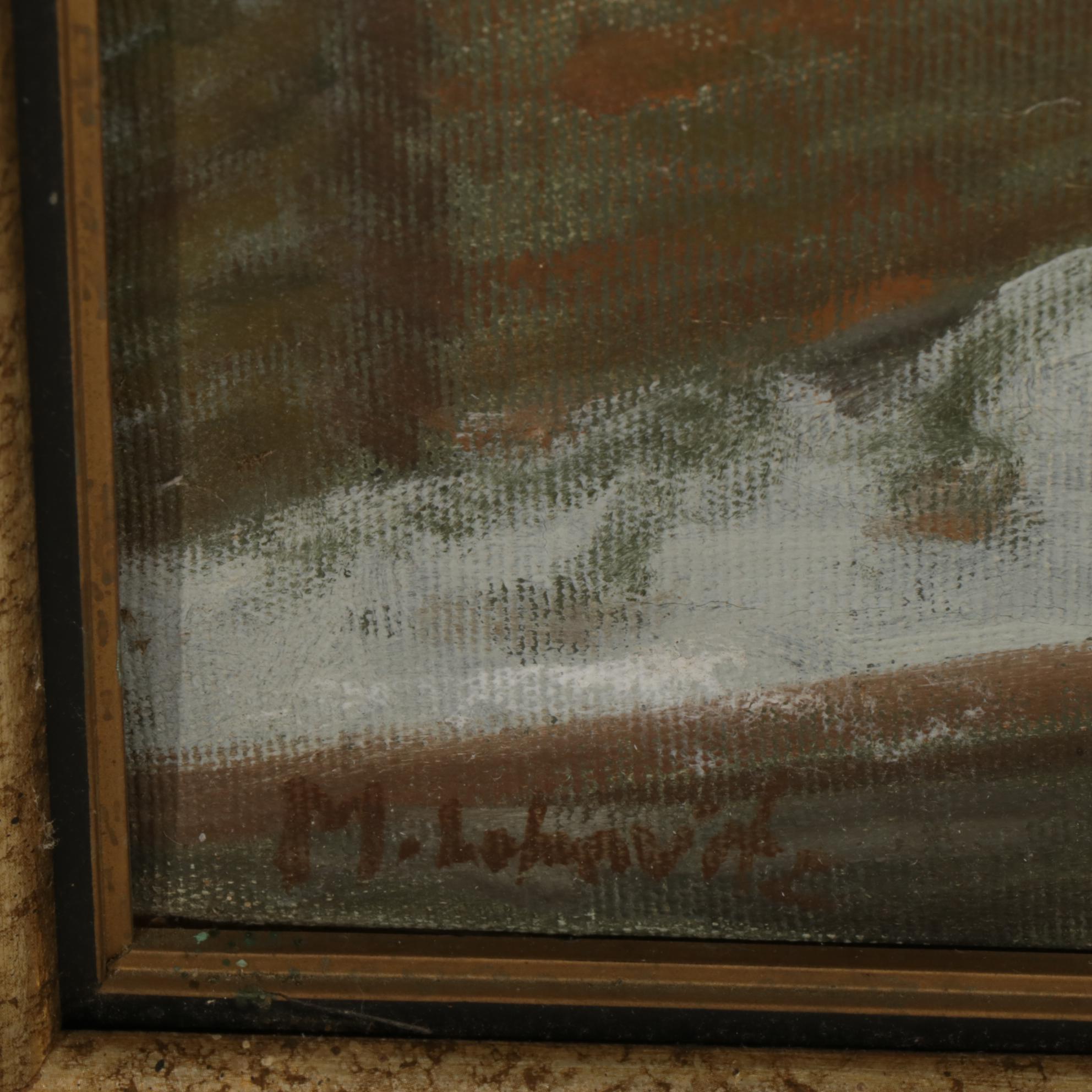 Social Realist Oil Painting of Workers Near Firepit, Mid to Late 20th Century