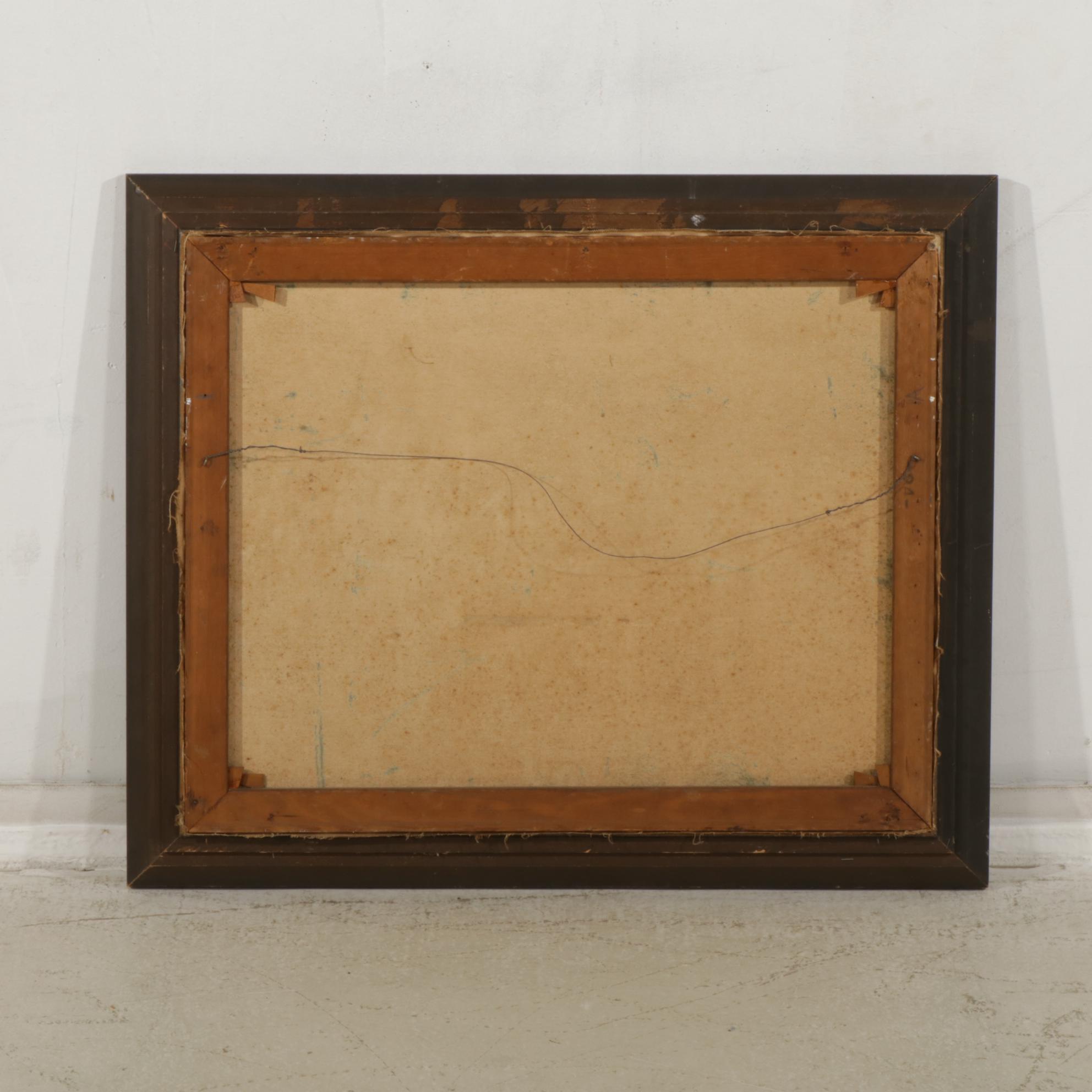 Social Realist Oil Painting of Workers Near Firepit, Mid to Late 20th Century