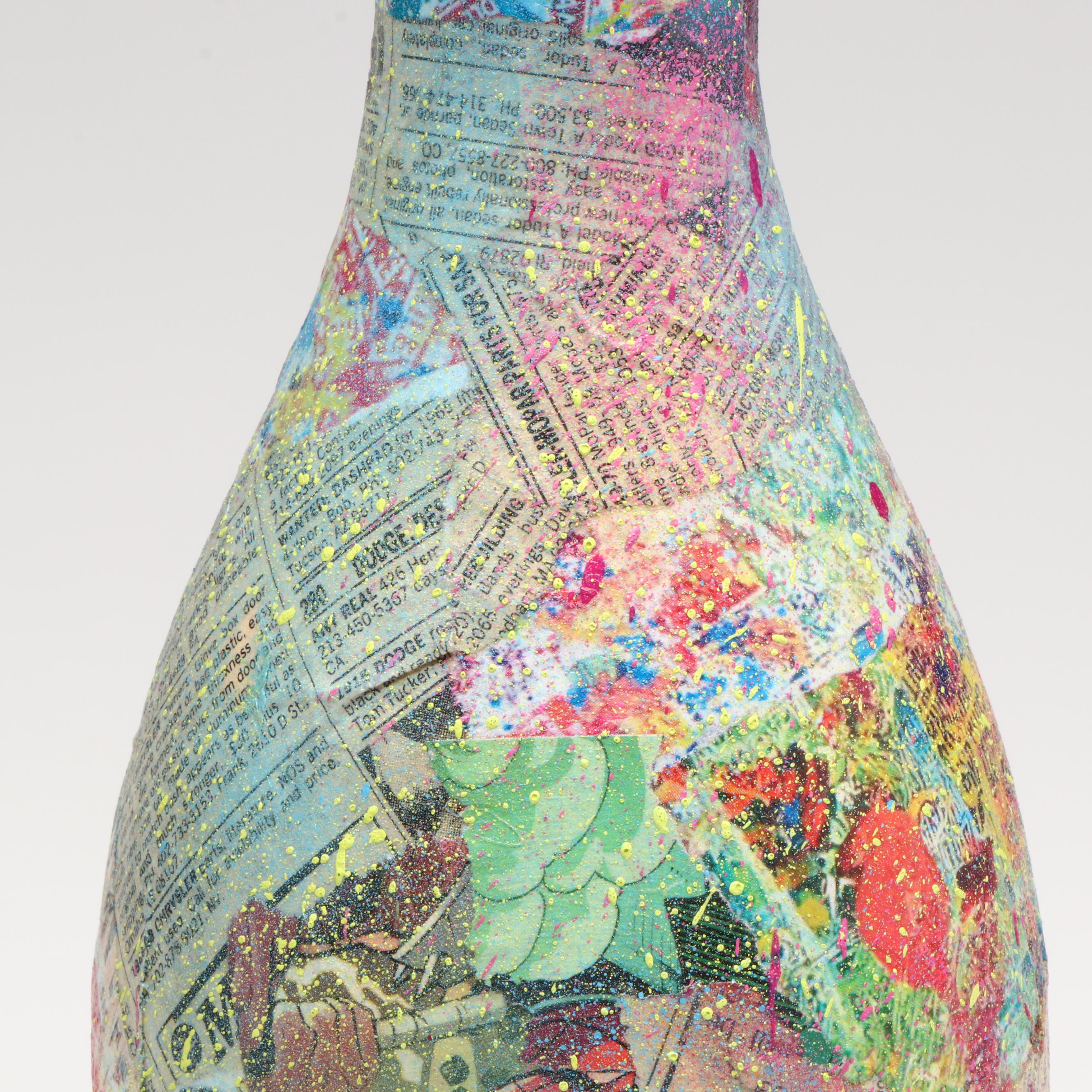 E.M. Zax Collage and Drip-Painted Bowling Pin, 2025