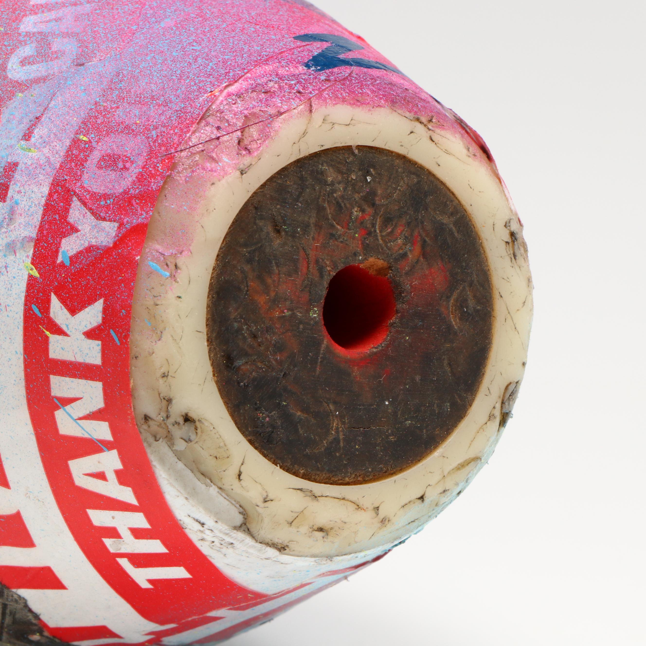 E.M. Zax Collage and Drip-Painted Bowling Pin, 2025