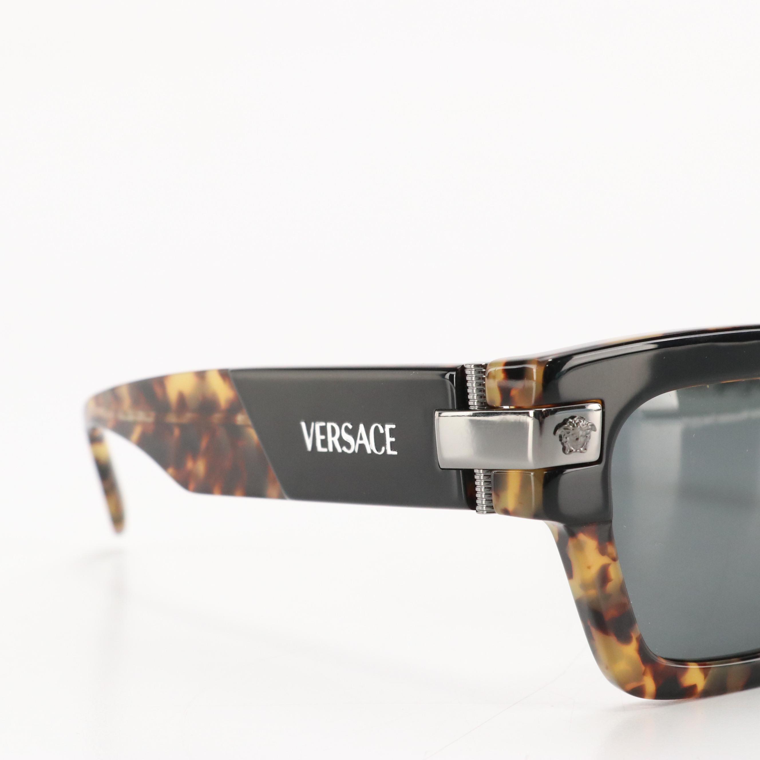 Versace Mod.4464 5456/87 Black & Brown Havana Rectangular Sunglasses, With Tag