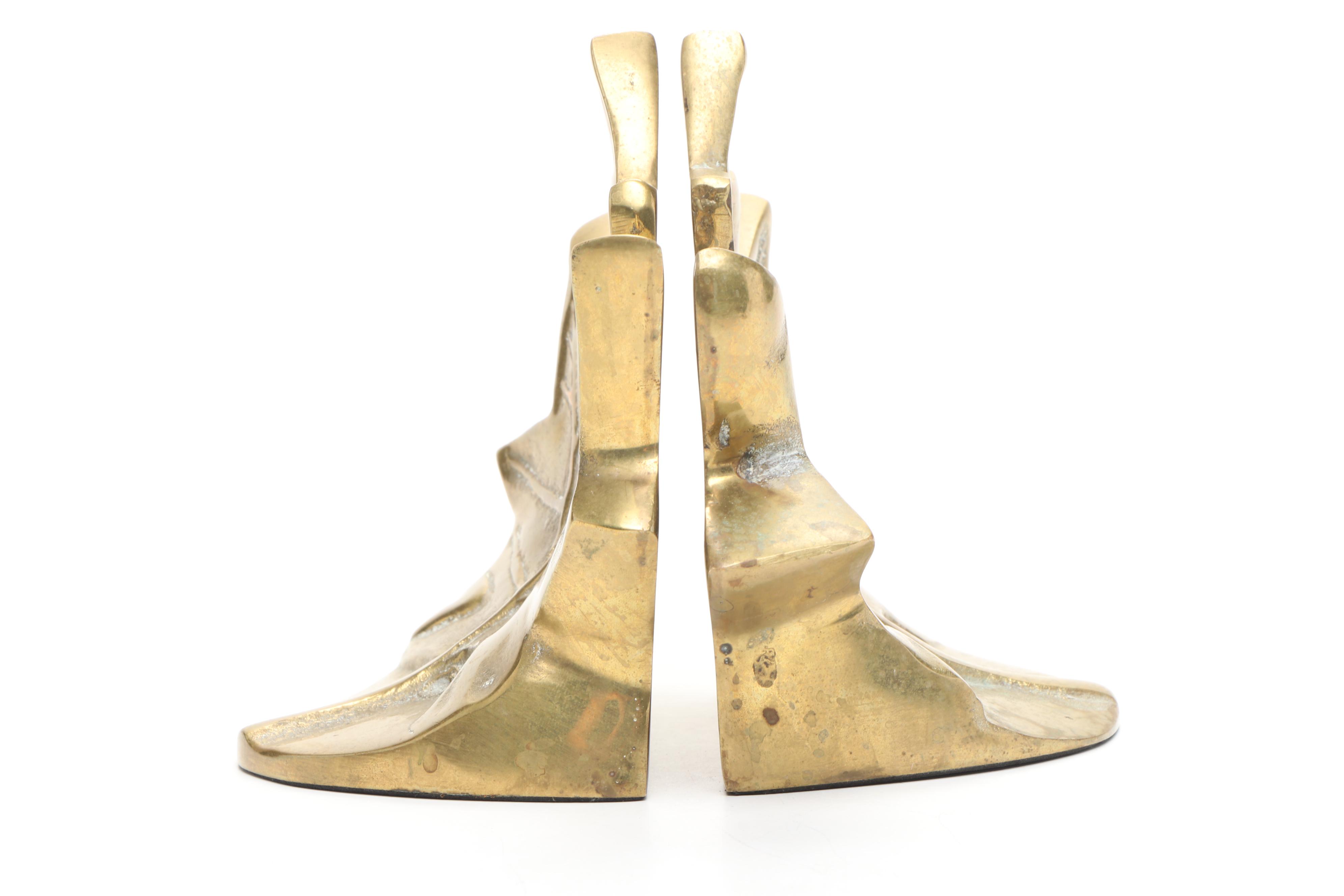 Vintage Leaf Shaped Bookends with Other Brass Letter Holder and Other Decor