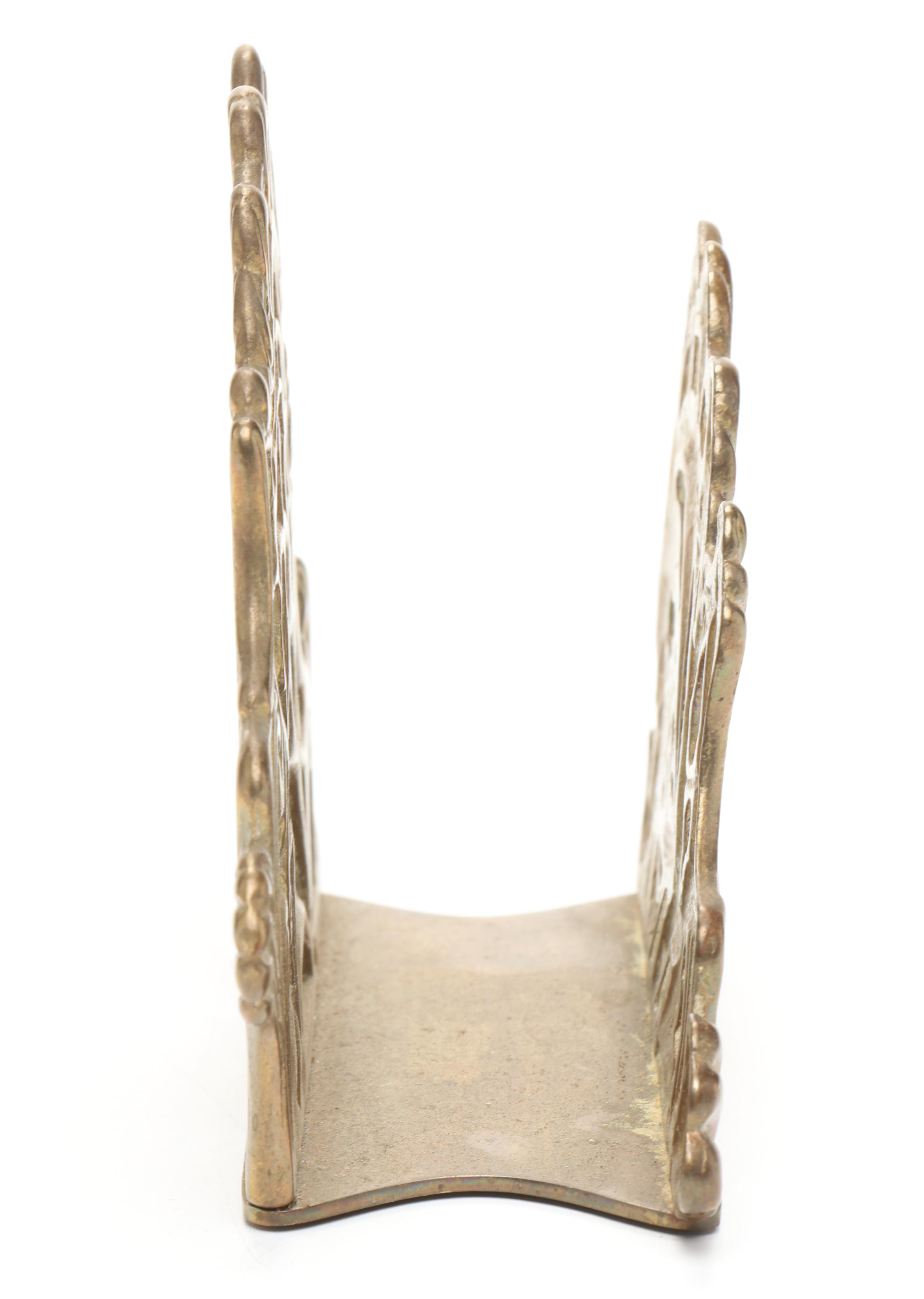 Vintage Leaf Shaped Bookends with Other Brass Letter Holder and Other Decor