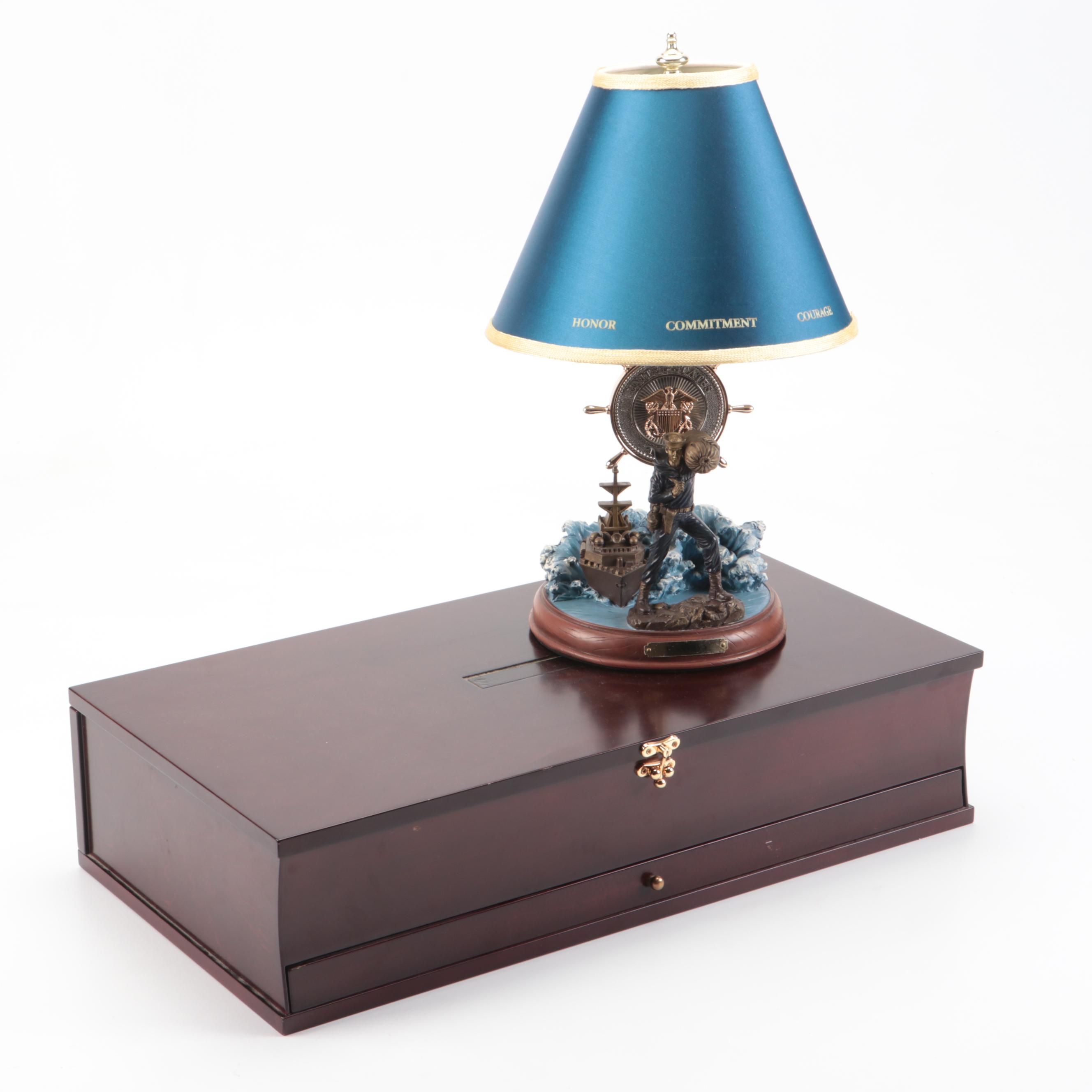 "The Beacon of Freedom" Navy Table Lamp and Wooden Flag Presentation Box