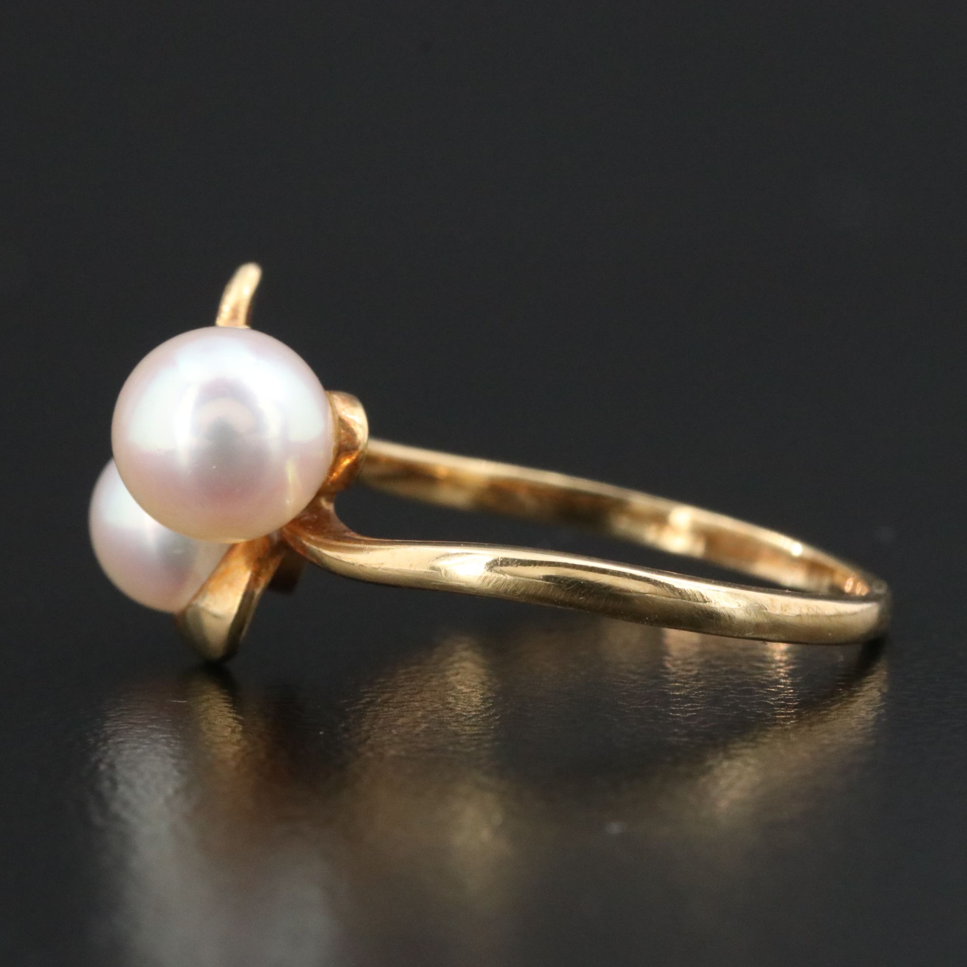 Mikimoto 18K Double Pearl Ring in a Foliate Setting