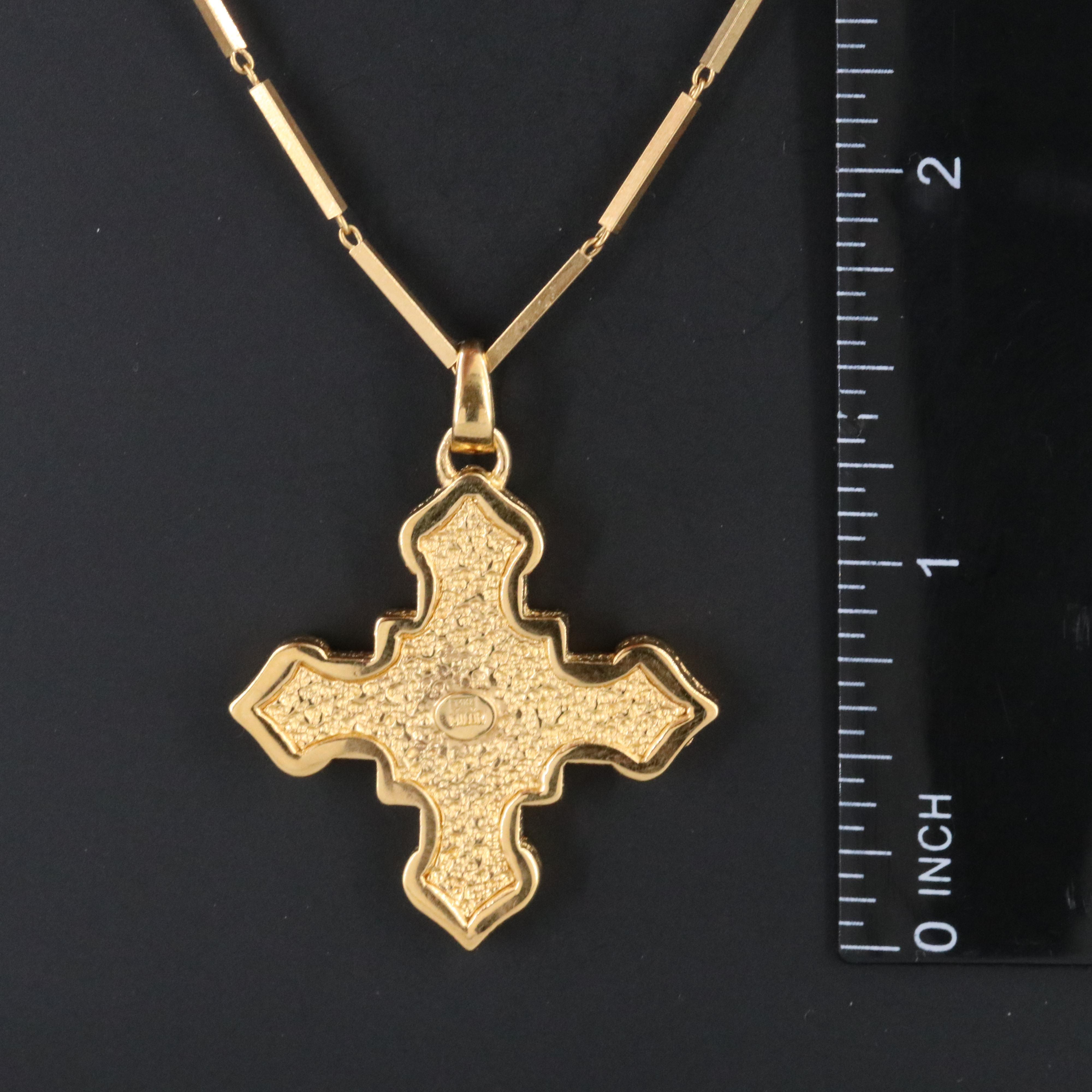 18K Bar Chain with Italian Milor 14K Electroform Cross Pendant
