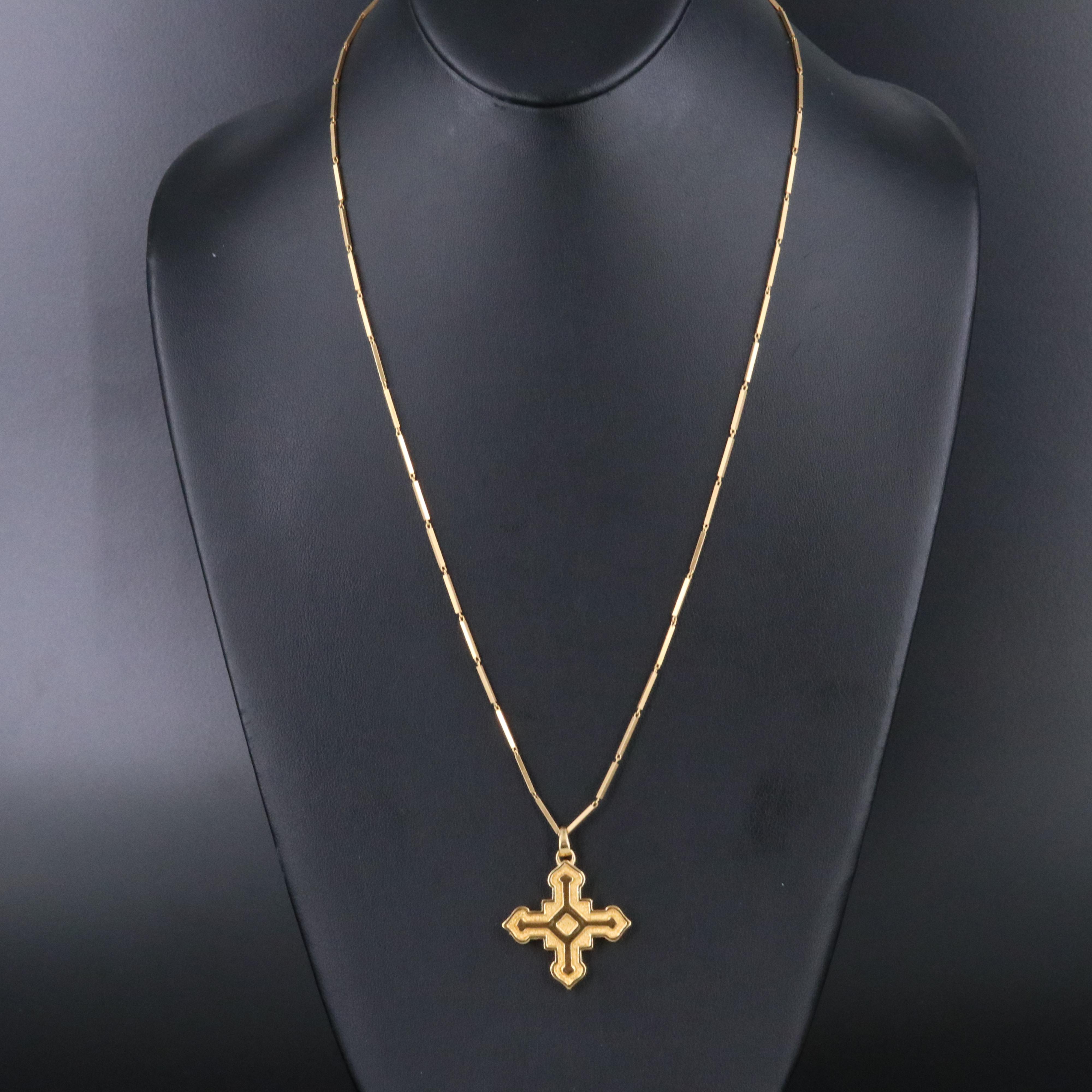 18K Bar Chain with Italian Milor 14K Electroform Cross Pendant