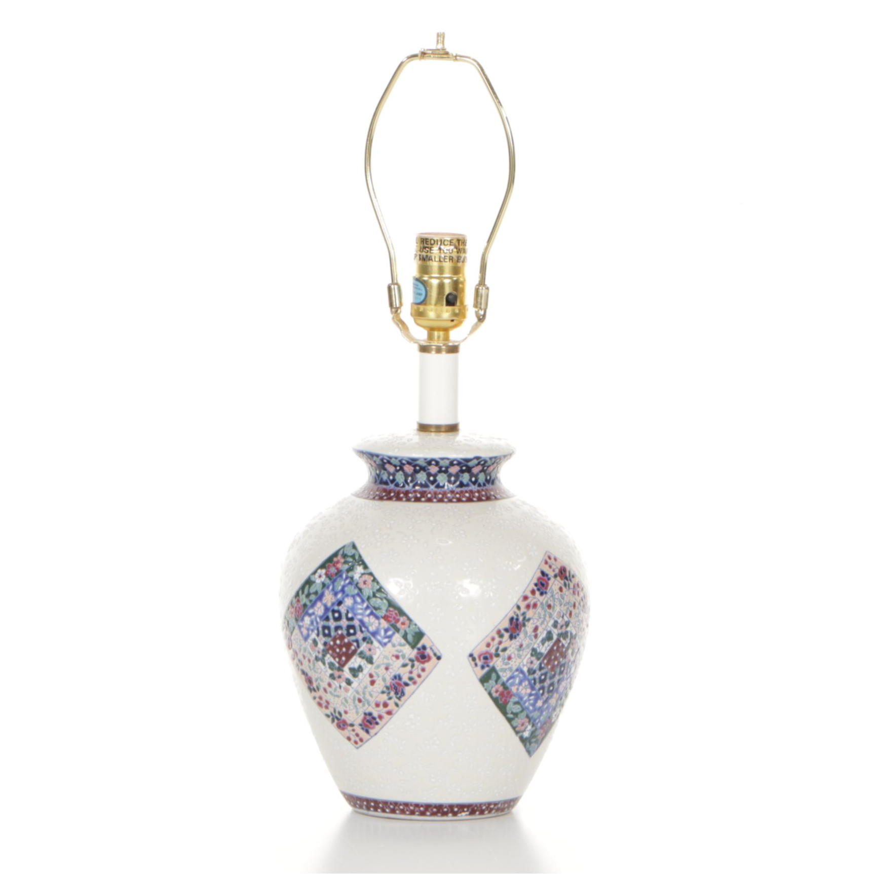Vase-Shaped Ceramic Table Lamp with Quilted Floral Decoration, 21st Century
