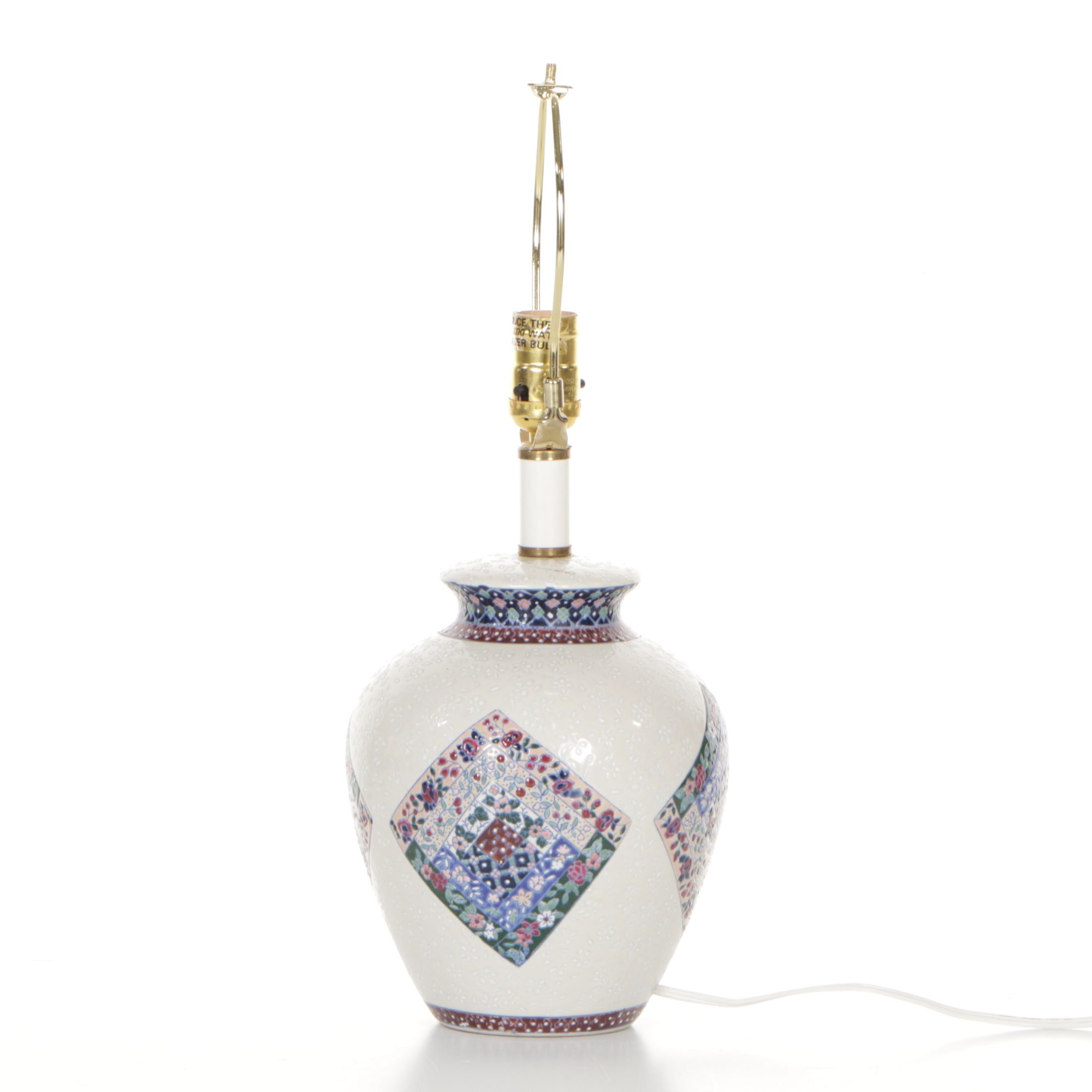 Vase-Shaped Ceramic Table Lamp with Quilted Floral Decoration, 21st Century
