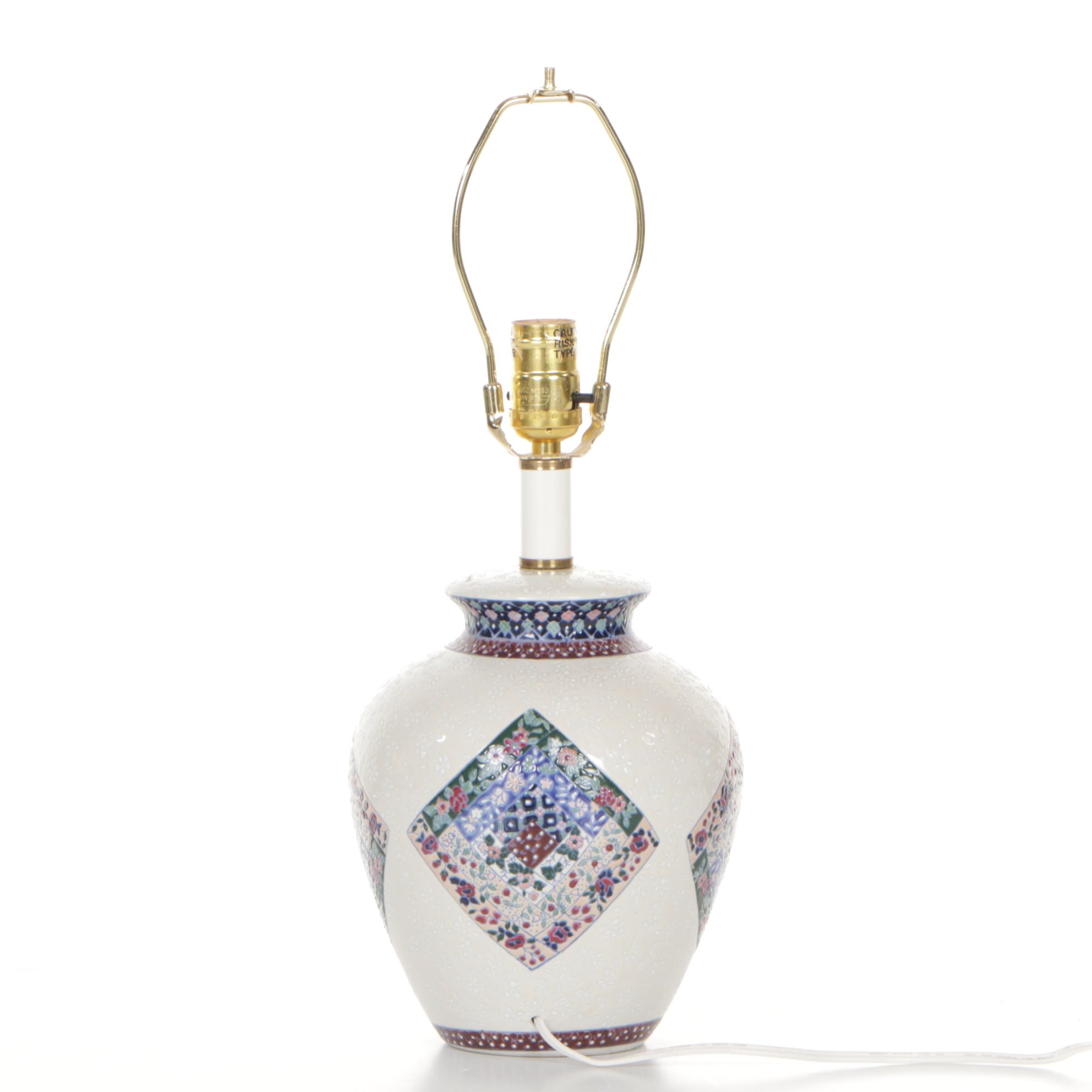 Vase-Shaped Ceramic Table Lamp with Quilted Floral Decoration, 21st Century