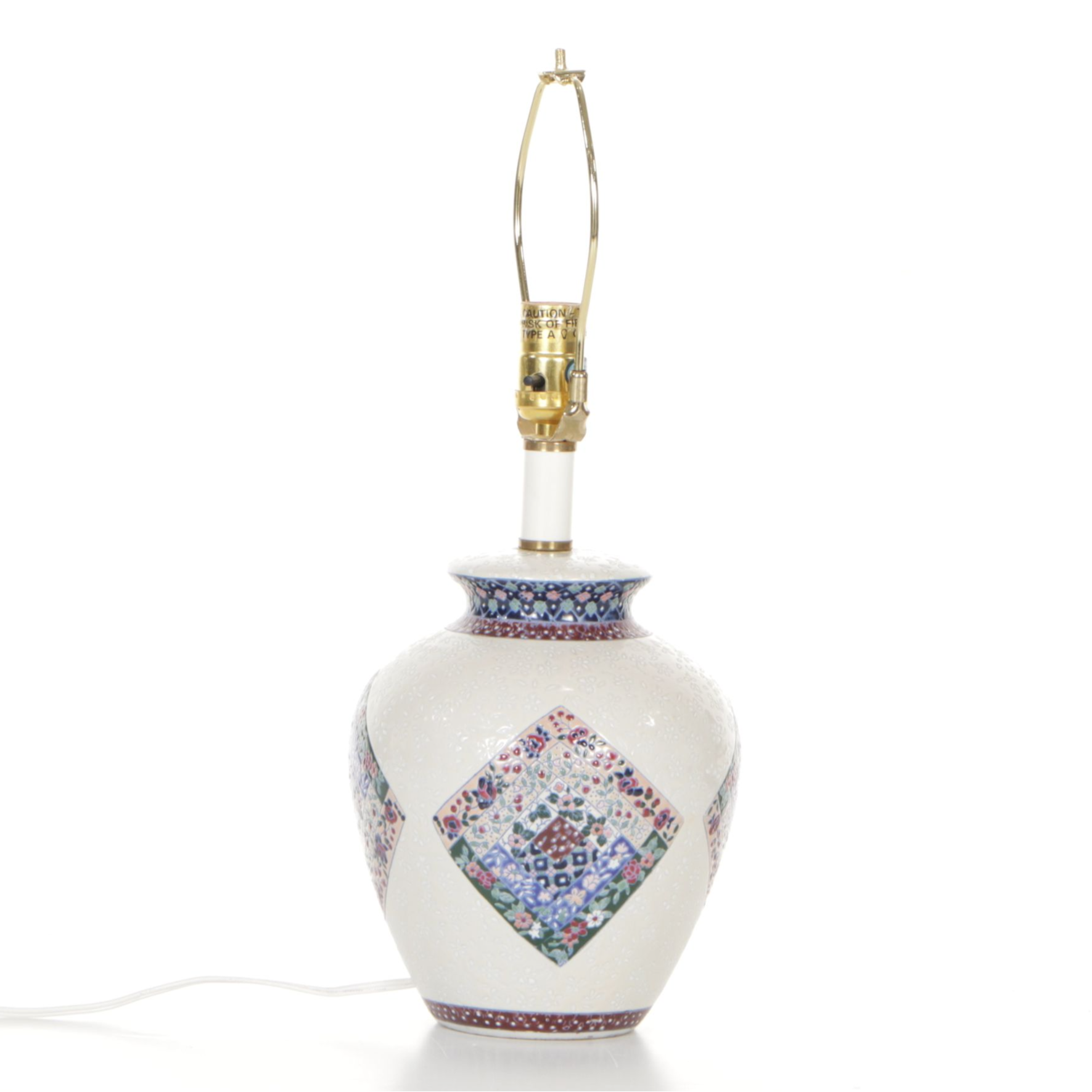 Vase-Shaped Ceramic Table Lamp with Quilted Floral Decoration, 21st Century