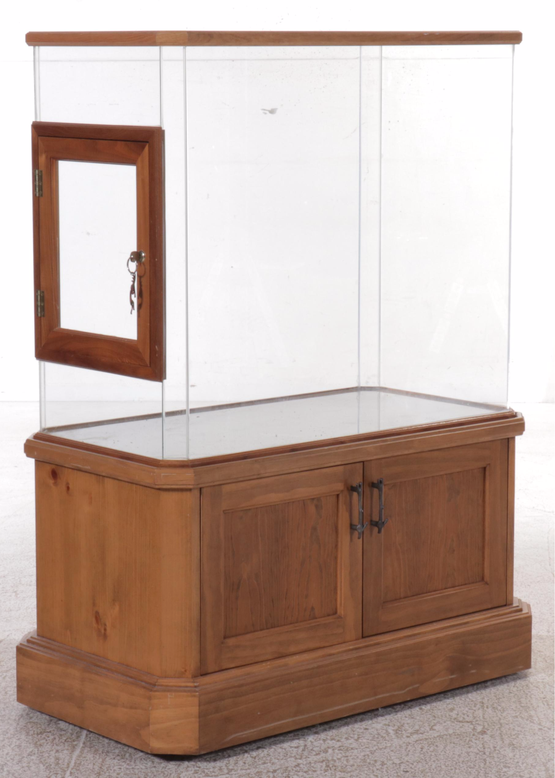 Museum Style Walk-Around Display Cabinet with Oak Storage Base
