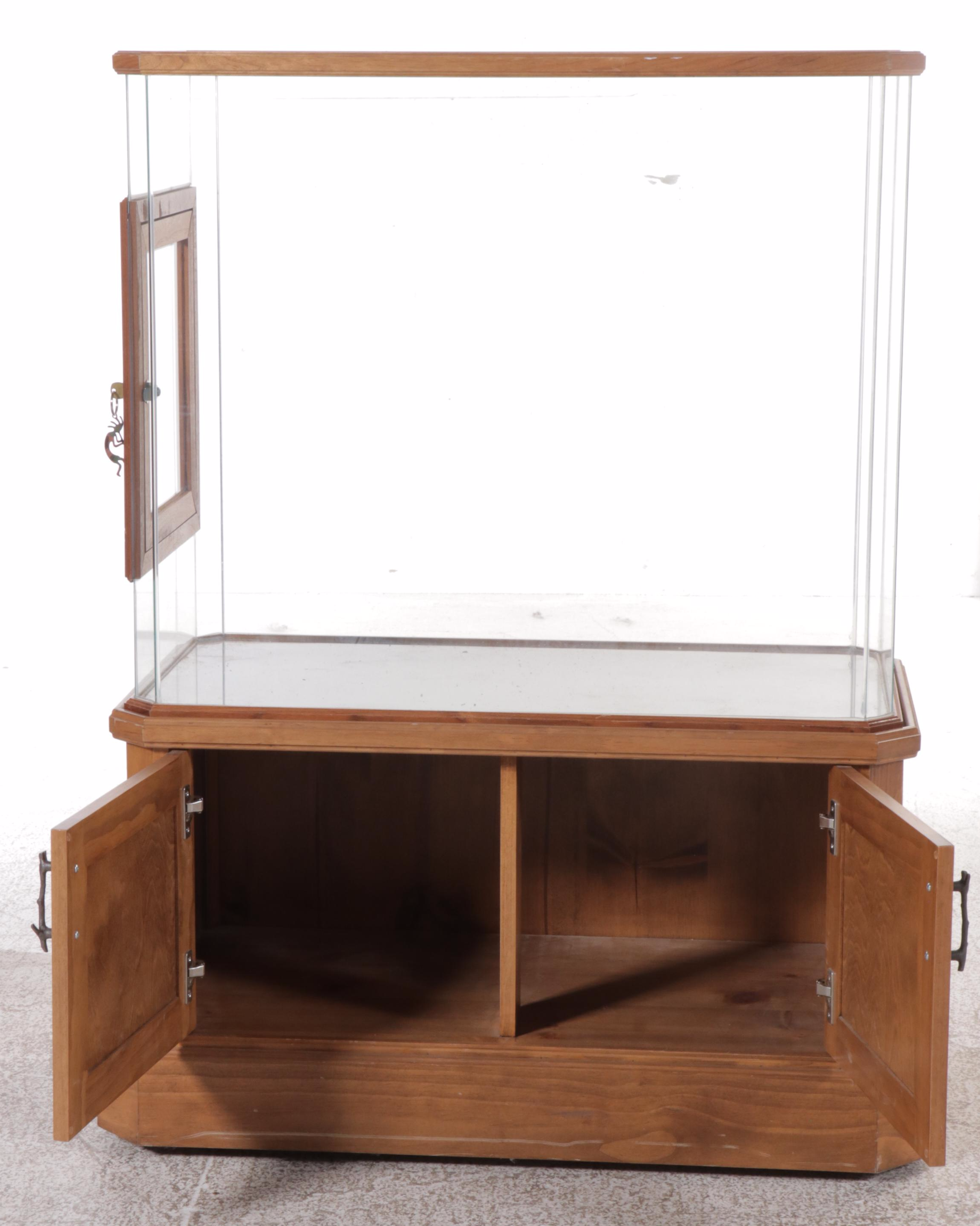 Museum Style Walk-Around Display Cabinet with Oak Storage Base