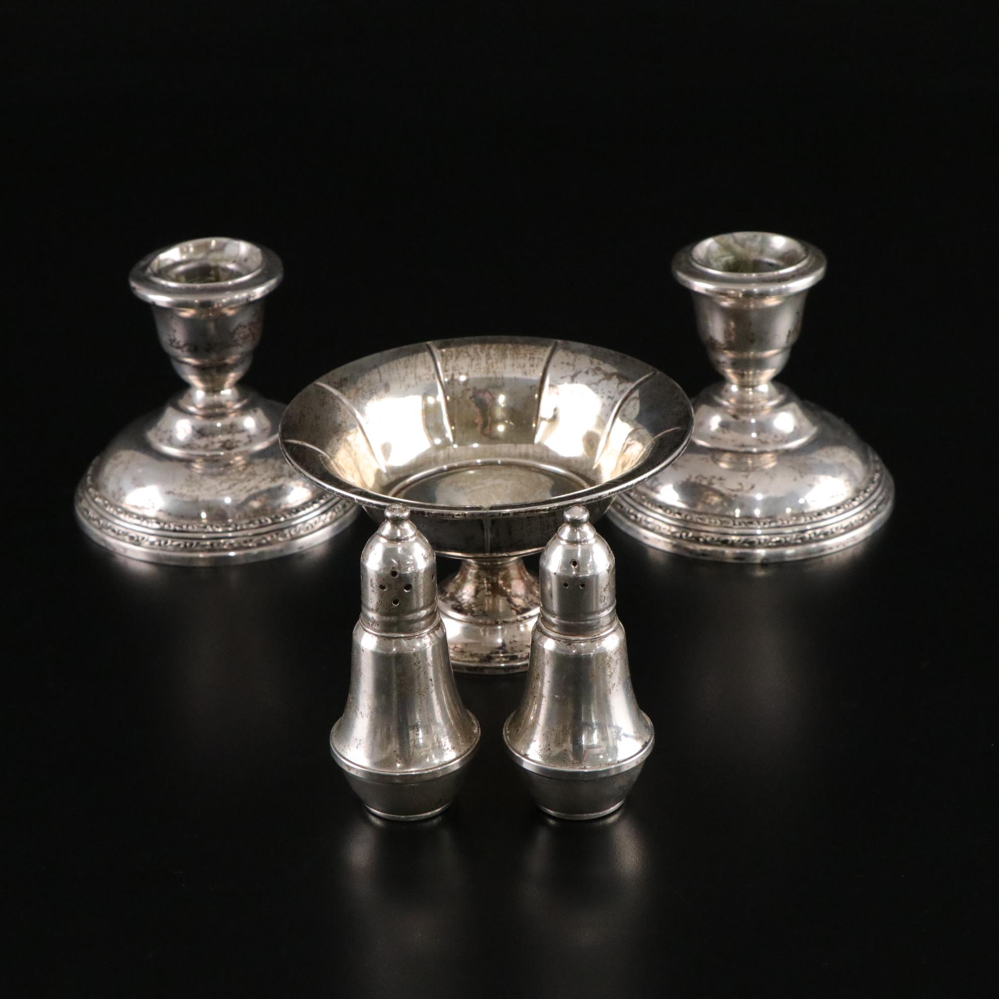 Sterling Silver Casters, Candle Holders & Decorative Bowl