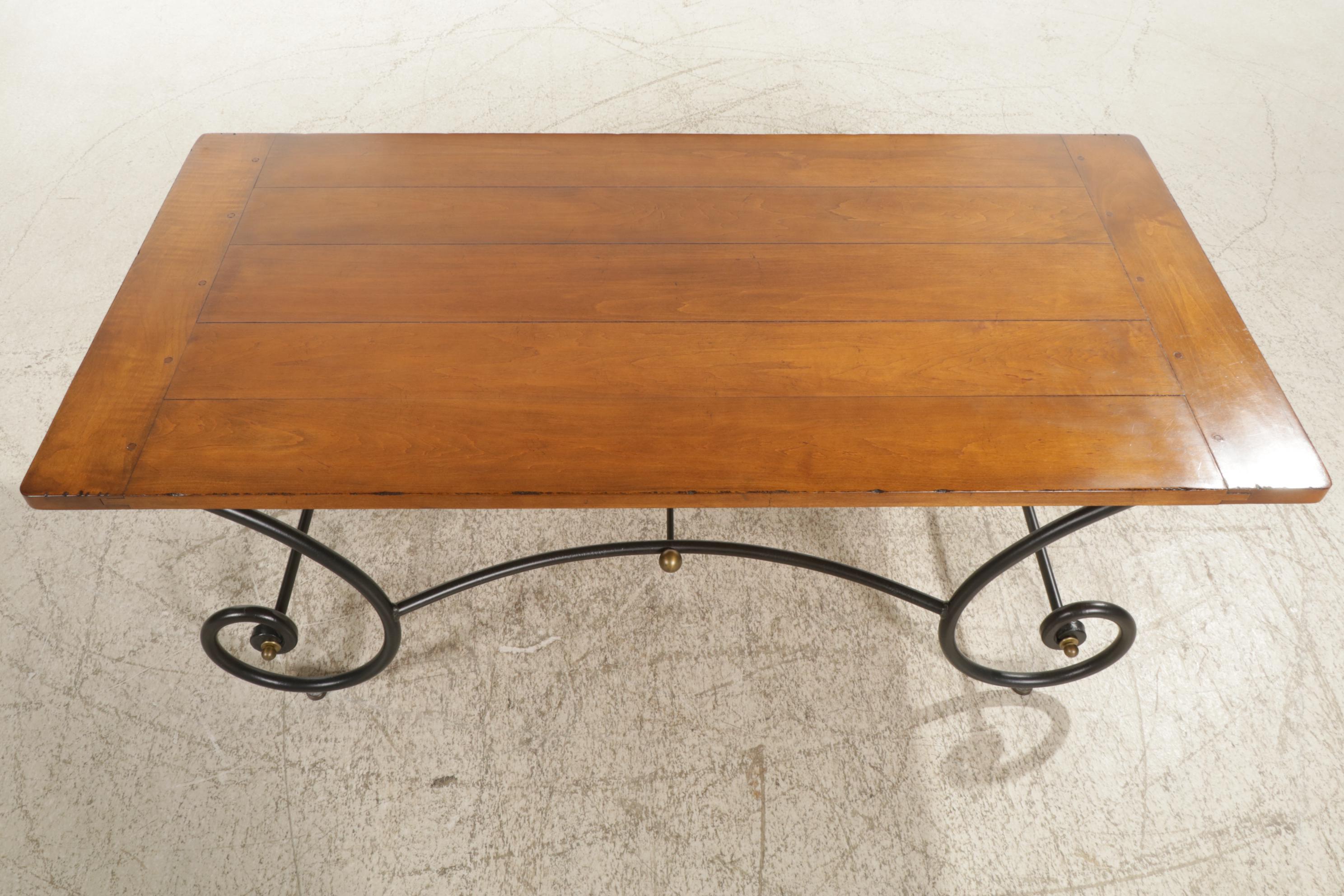 Rustic Wrought Iron and Walnut Coffee Table