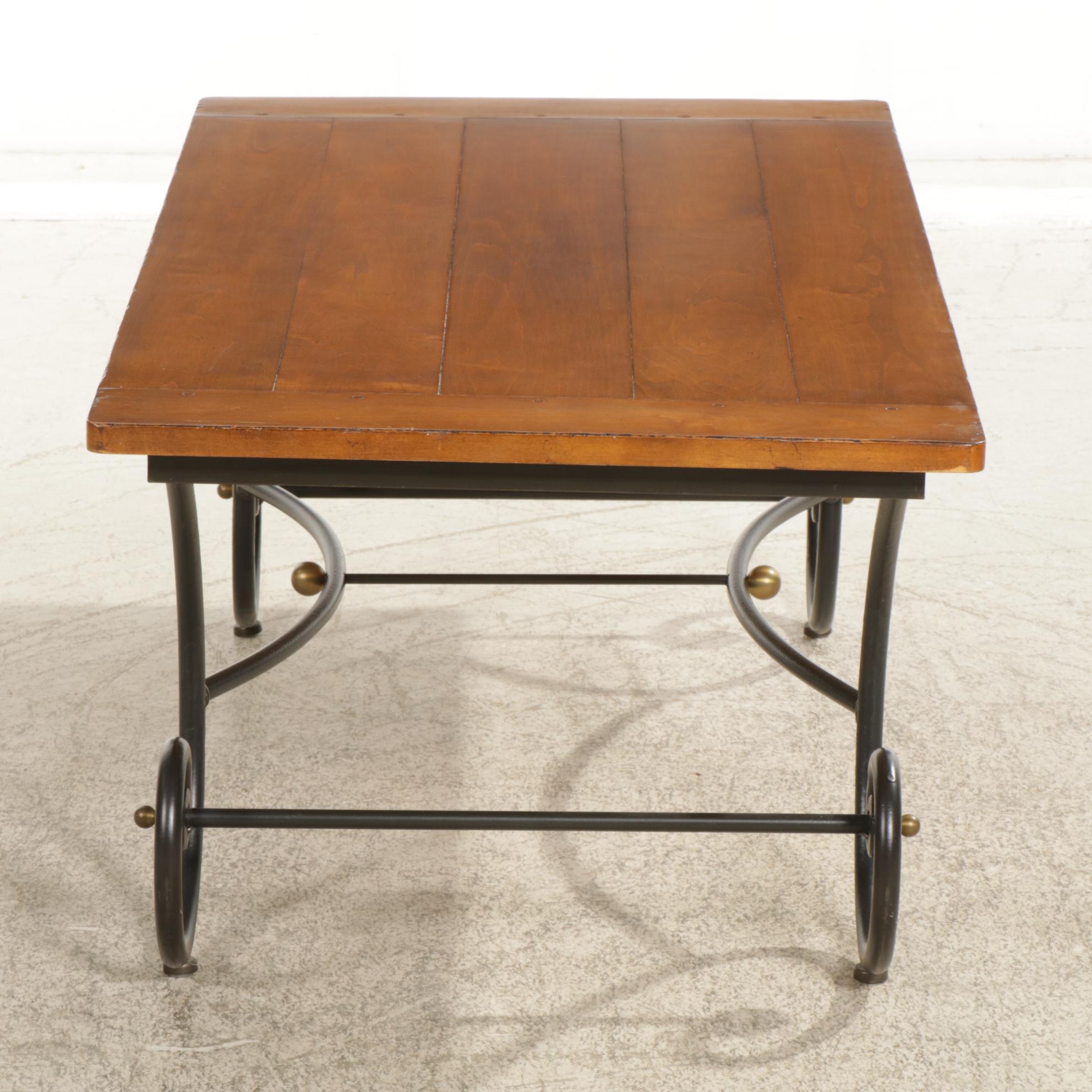 Rustic Wrought Iron and Walnut Coffee Table