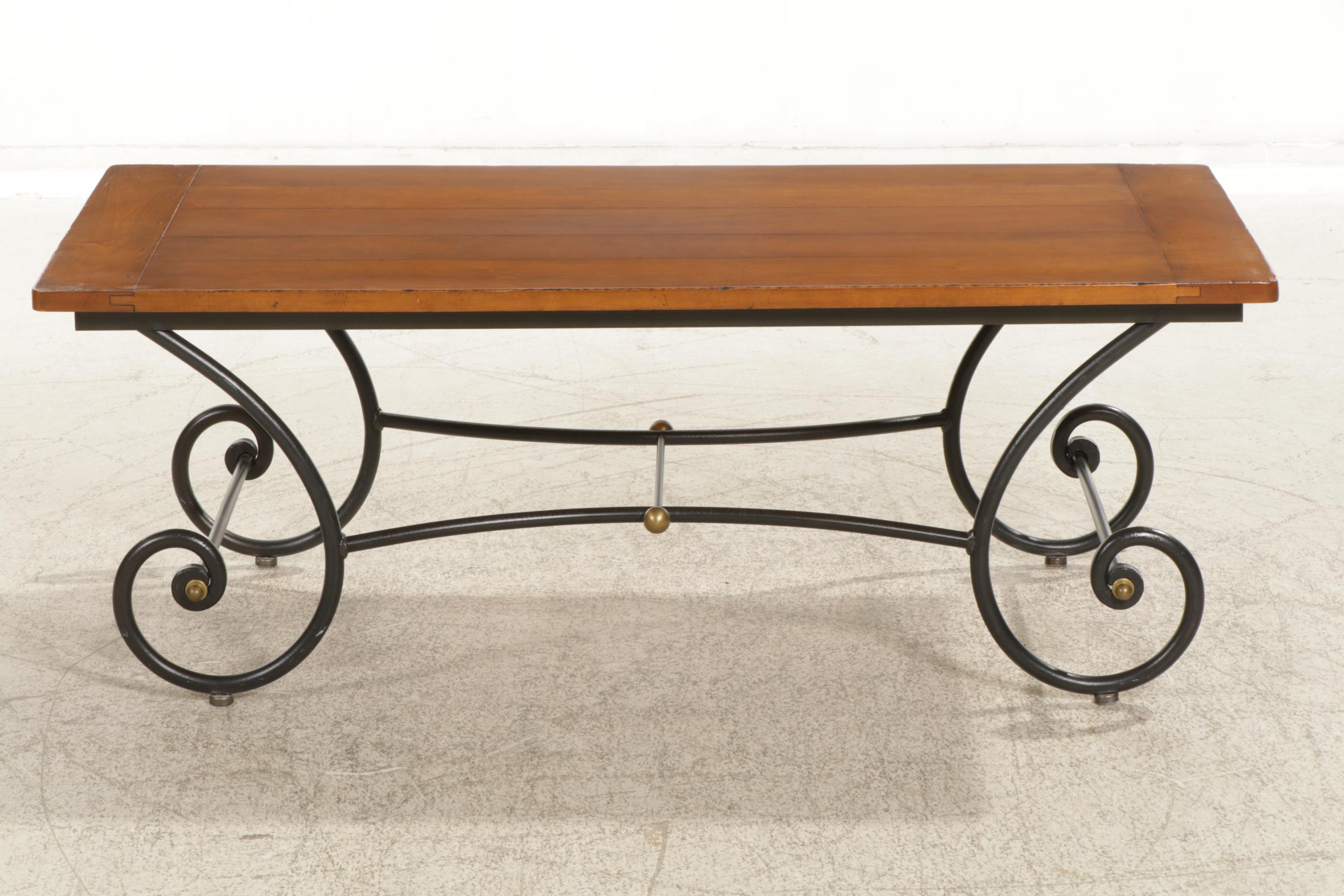 Rustic Wrought Iron and Walnut Coffee Table