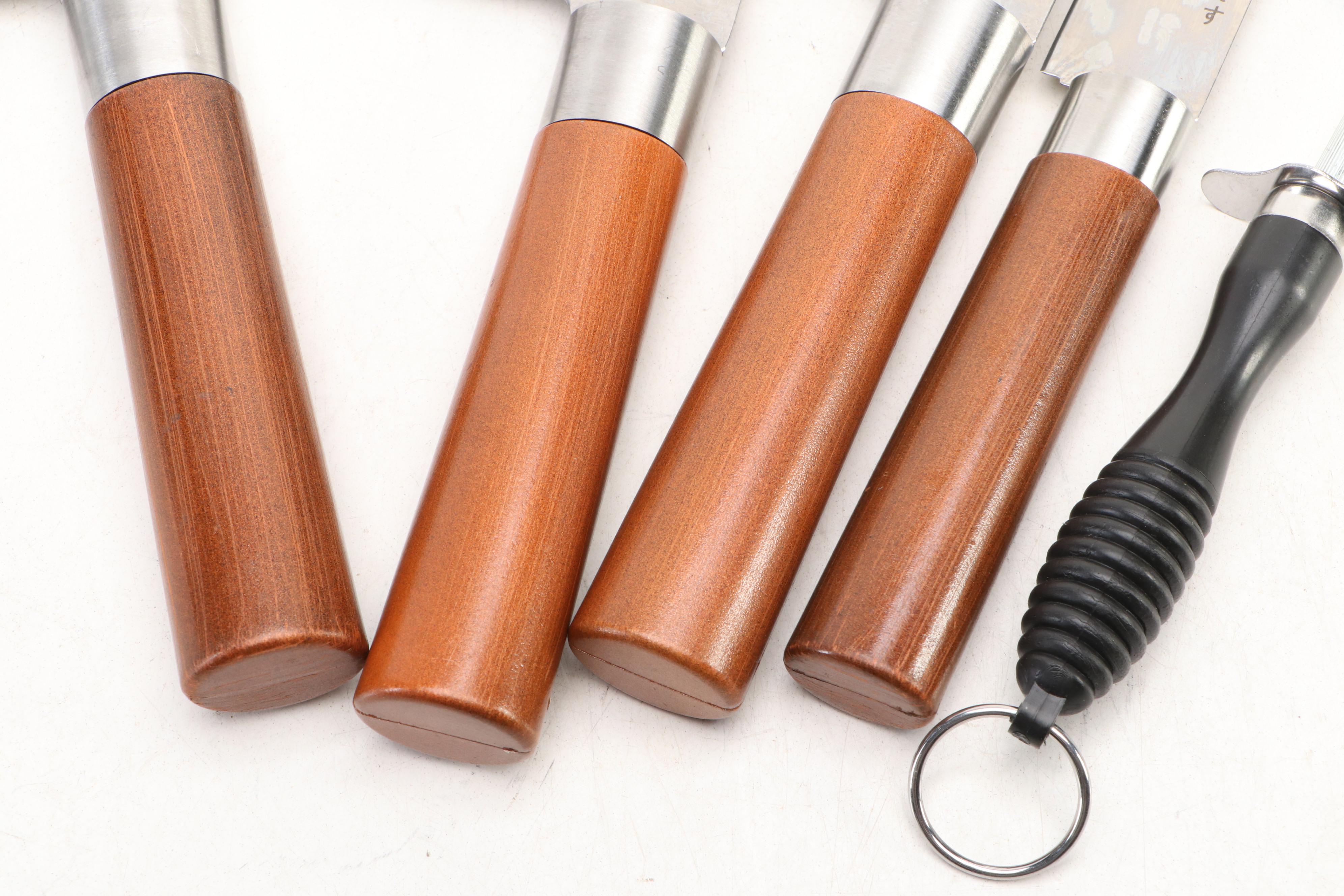 Japanese Style Etched Stainless Steel Chef's Knife Set in Canvas Roll