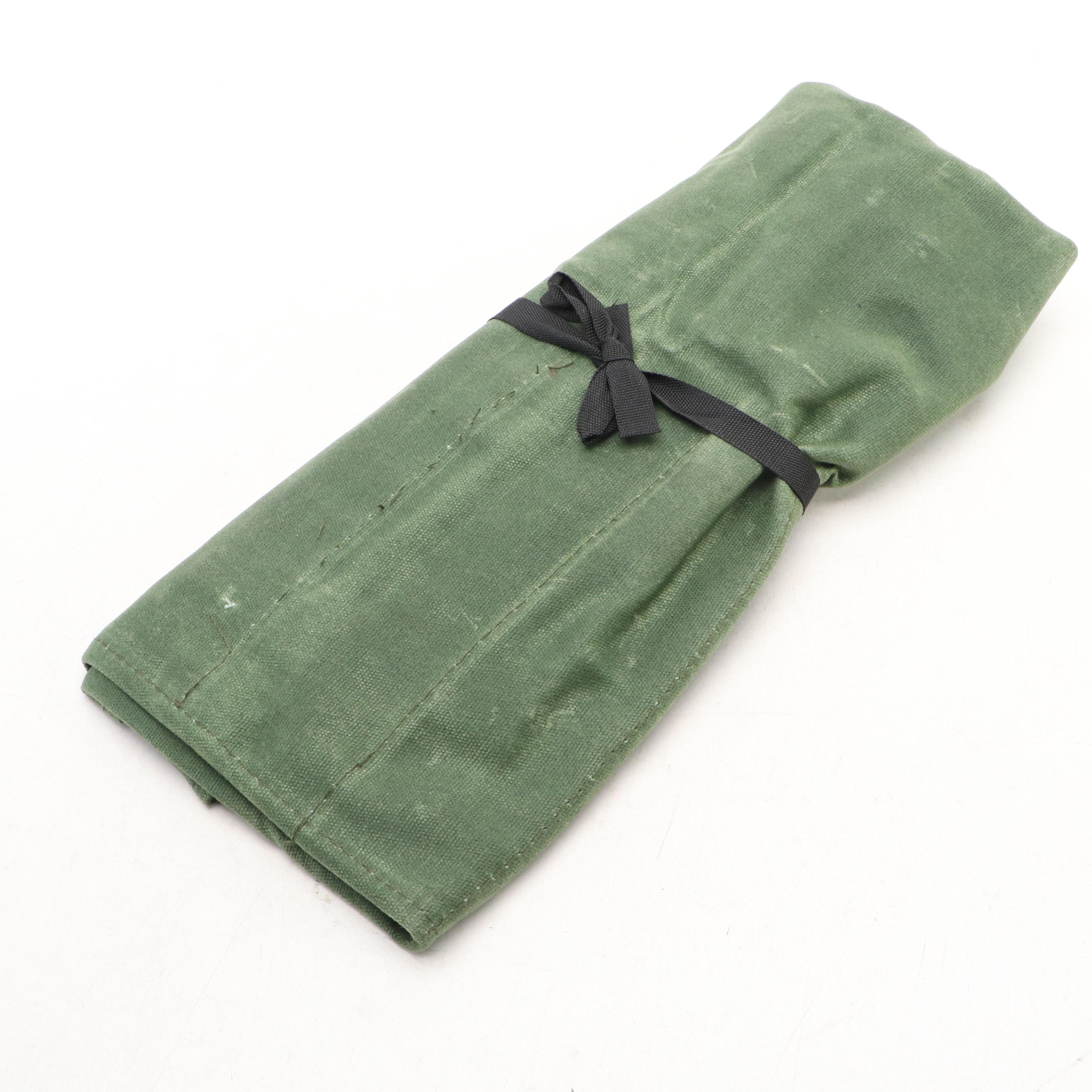 Japanese Style Etched Stainless Steel Chef's Knife Set in Canvas Roll