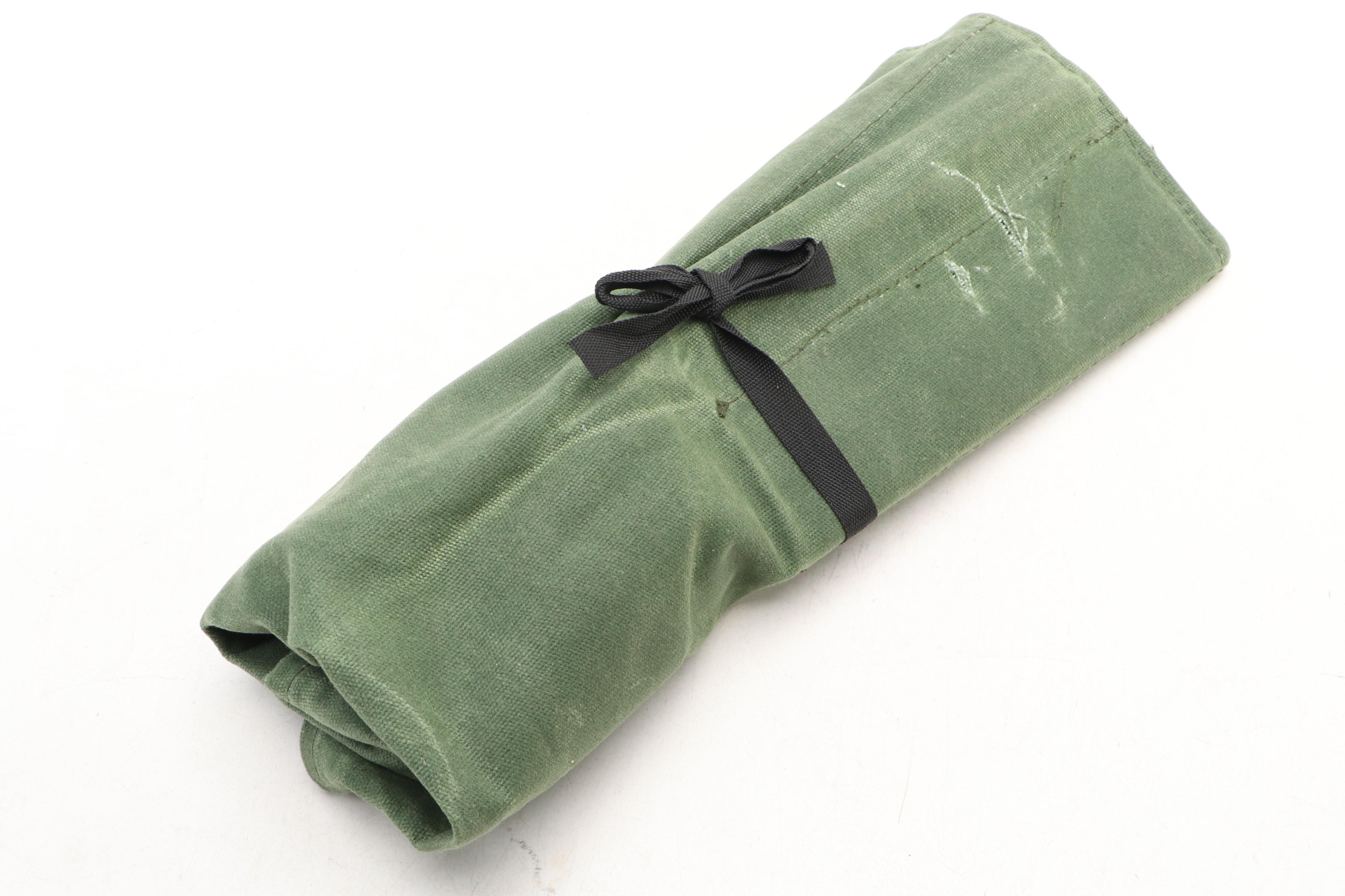 Japanese Style Etched Stainless Steel Chef's Knife Set in Canvas Roll