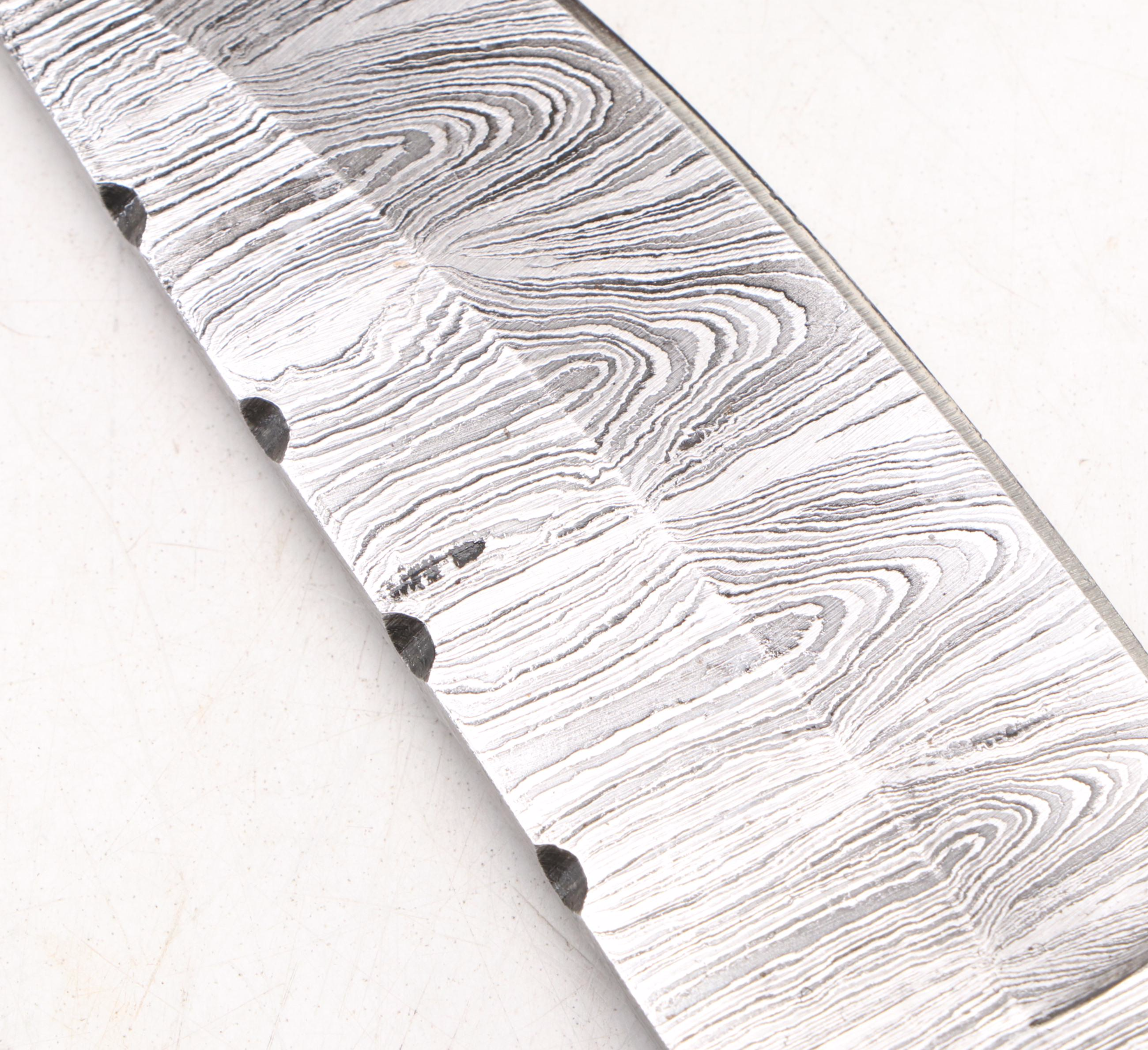 Damascus Steel Hunting Knives in Leather Scabbards