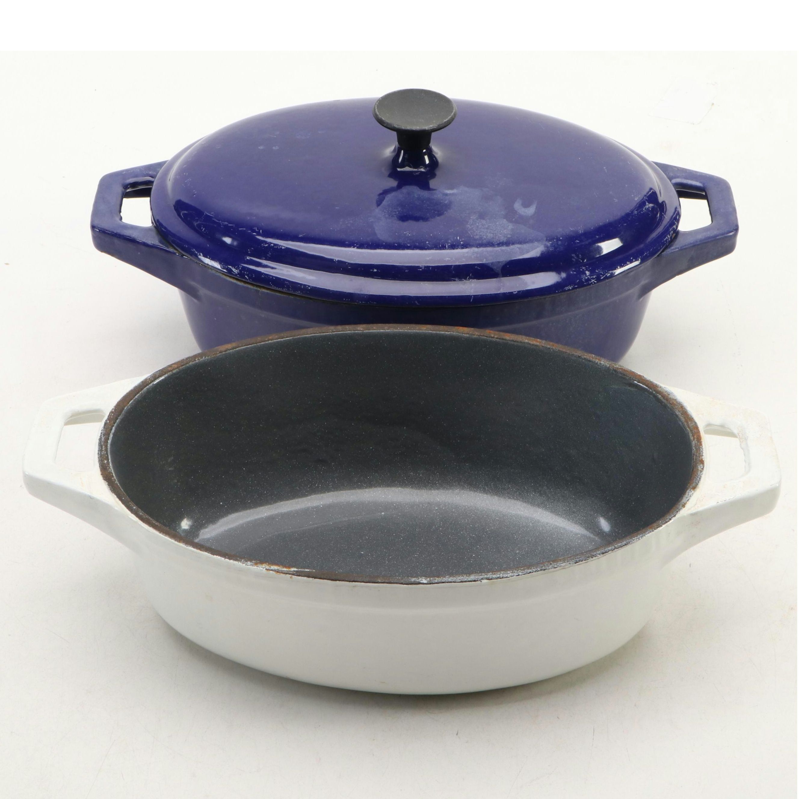 Blue and White Enameled Cast Iron Dutch Ovens