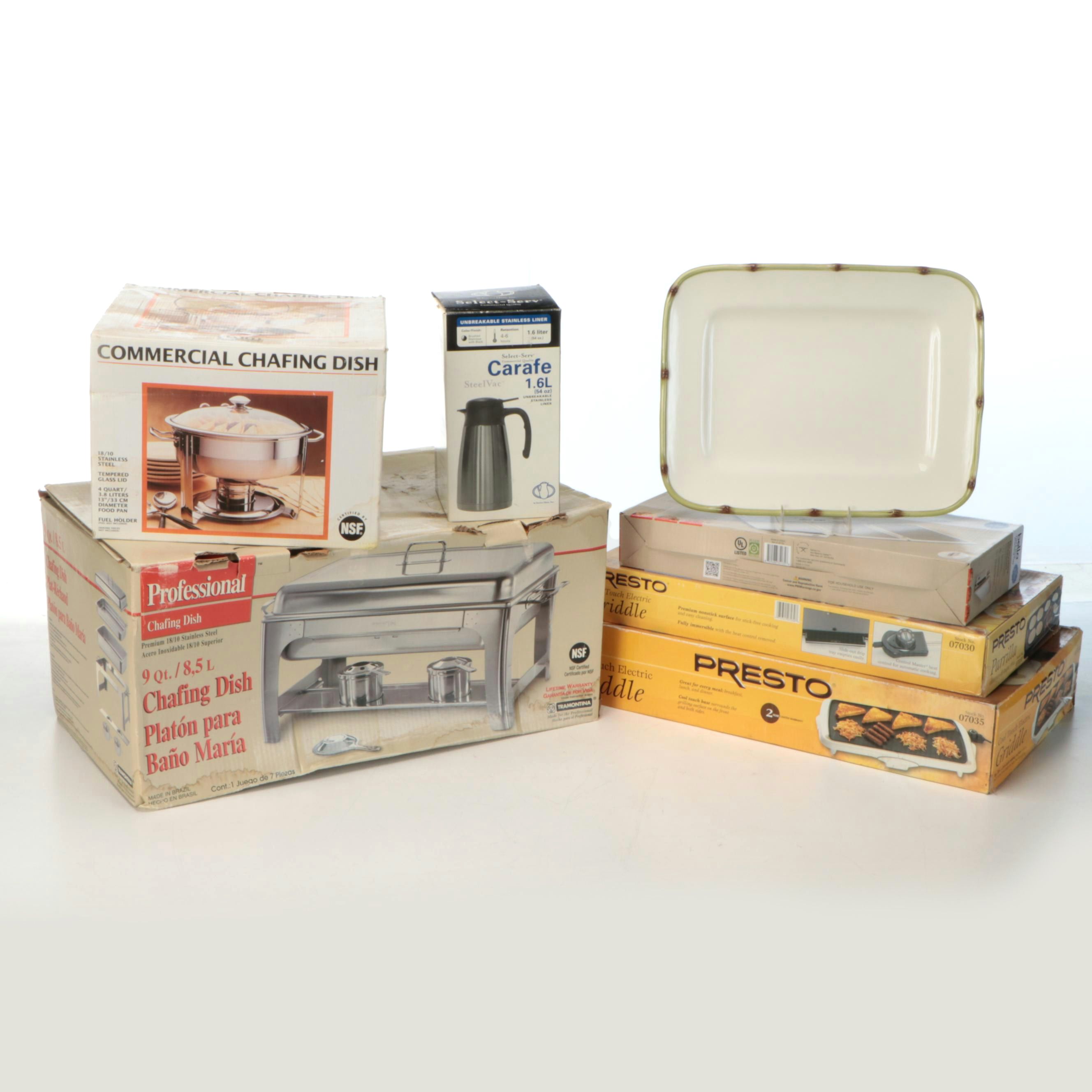 Williams-Sonoma "Bamboo" Platter with Chafing Dishes and Other Serving Pieces