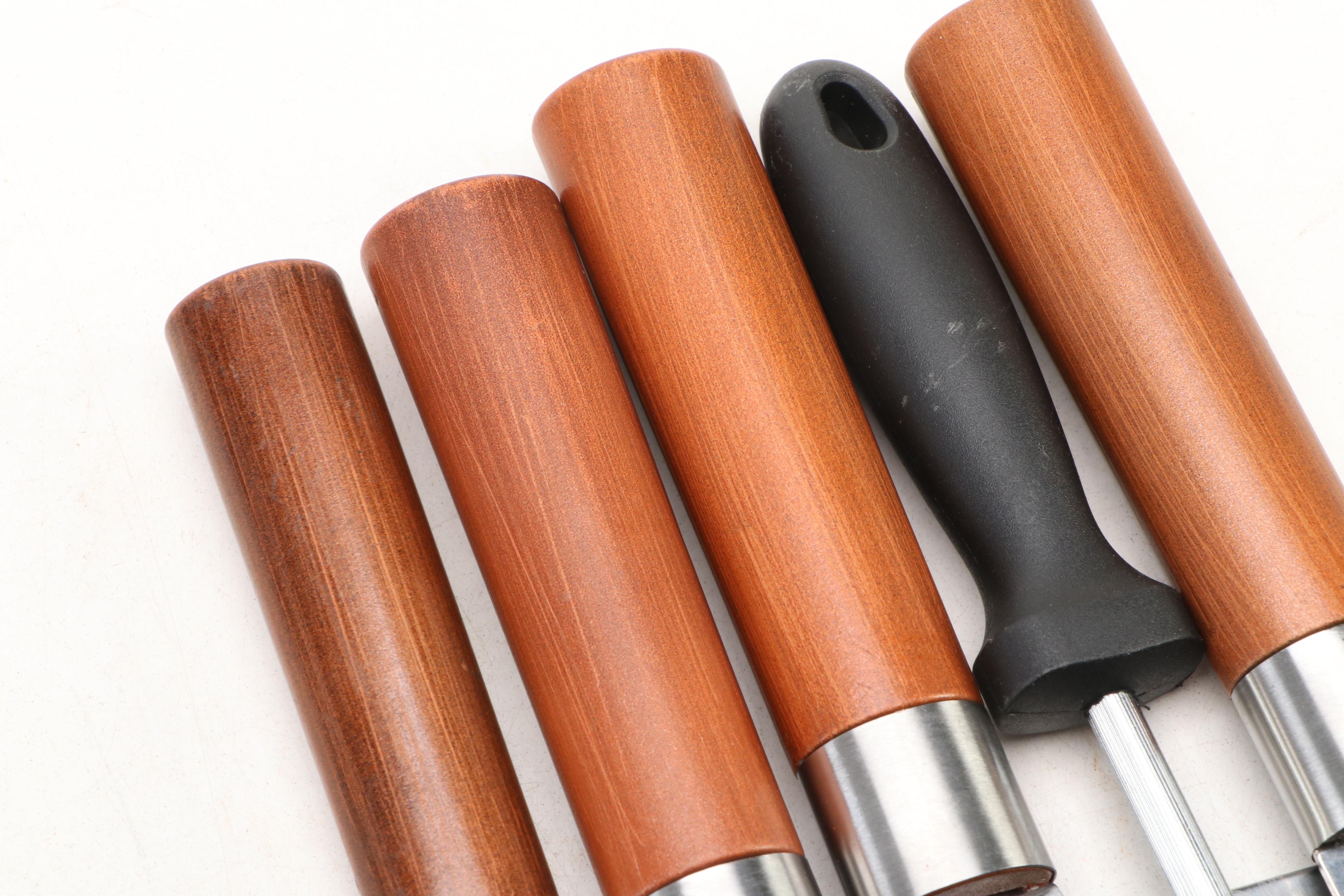 Japanese Style Etched Stainless Steel Chef's Knife Set in Canvas Roll