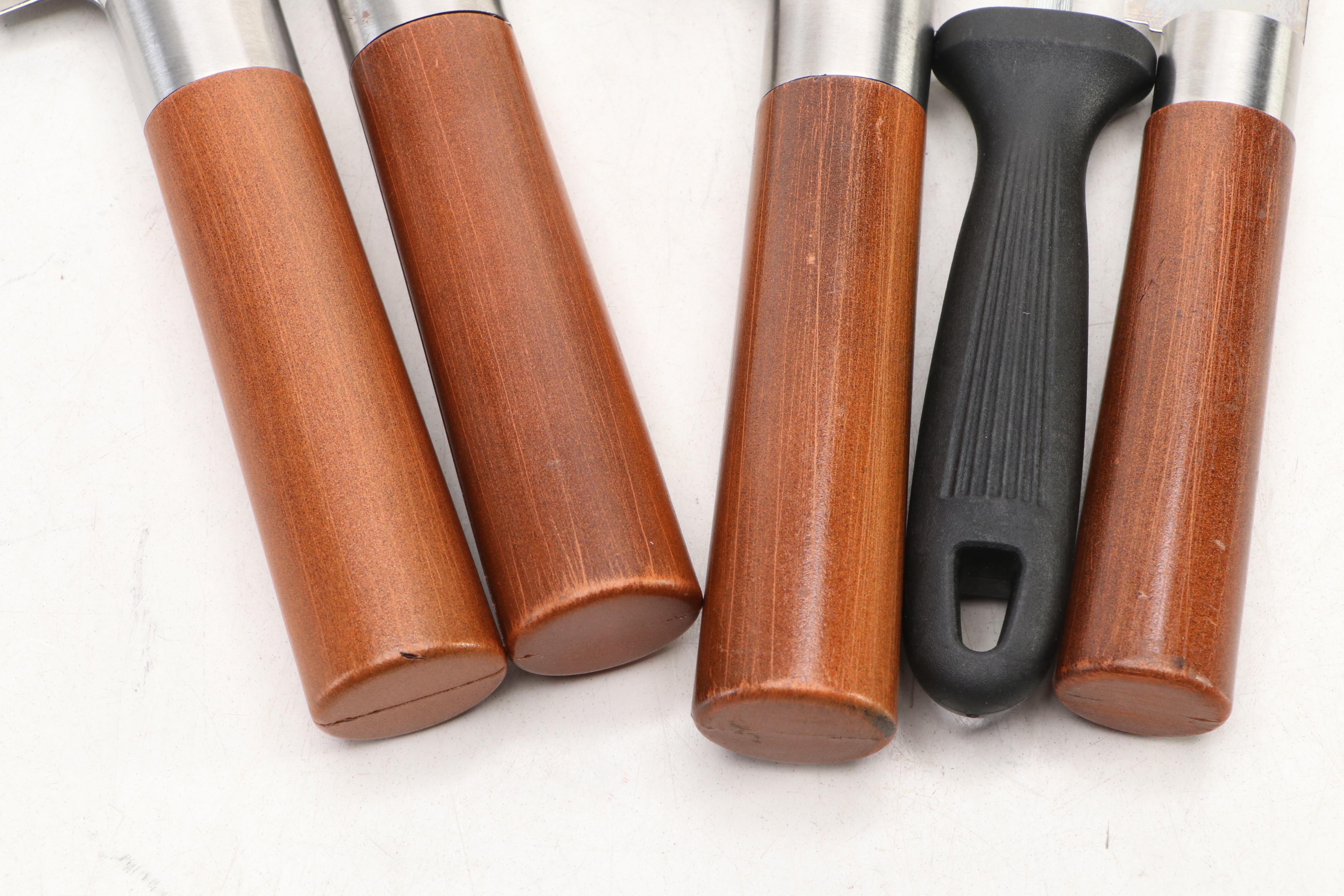 Japanese Style Etched Stainless Steel Chef's Knife Set in Canvas Roll