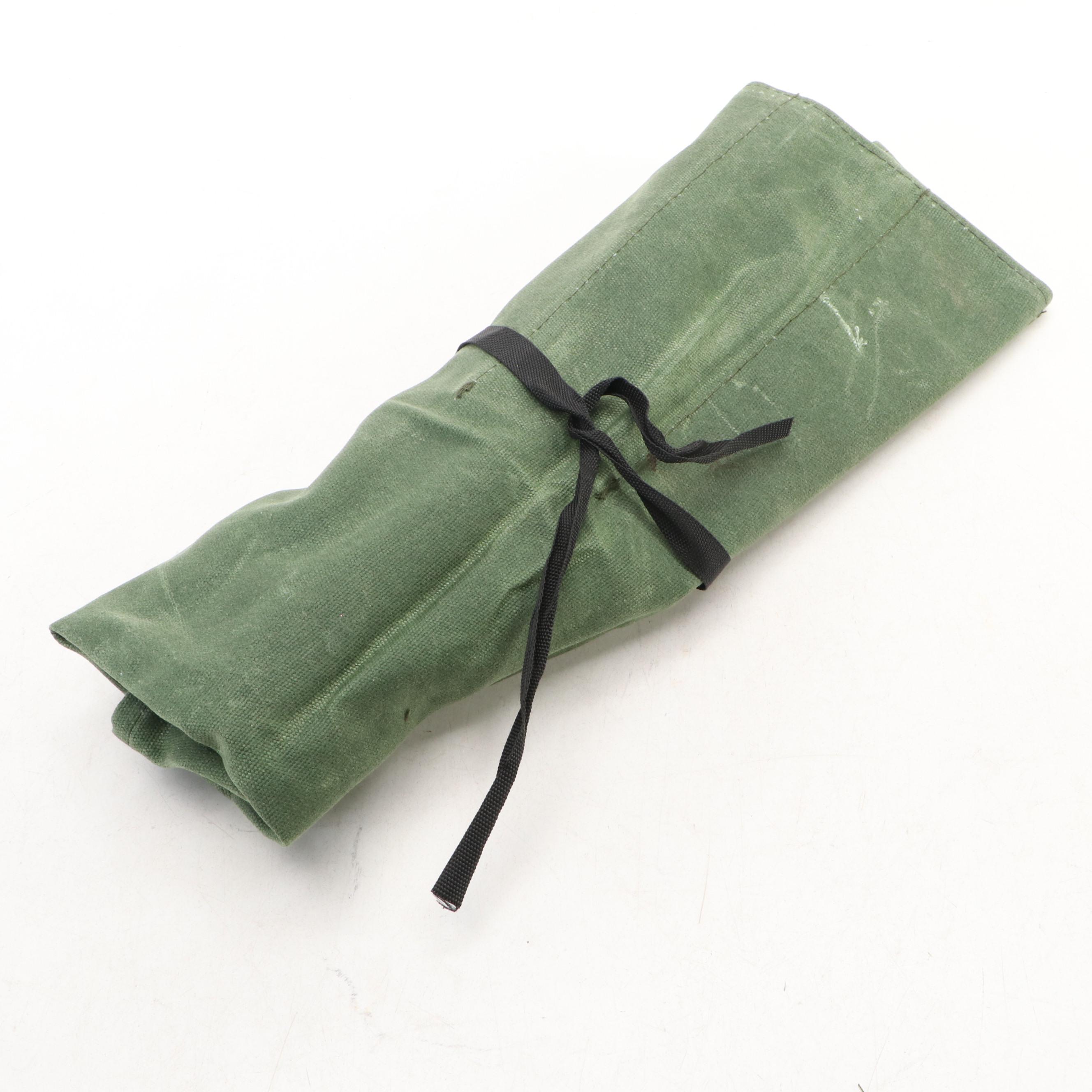 Japanese Style Etched Stainless Steel Chef's Knife Set in Canvas Roll