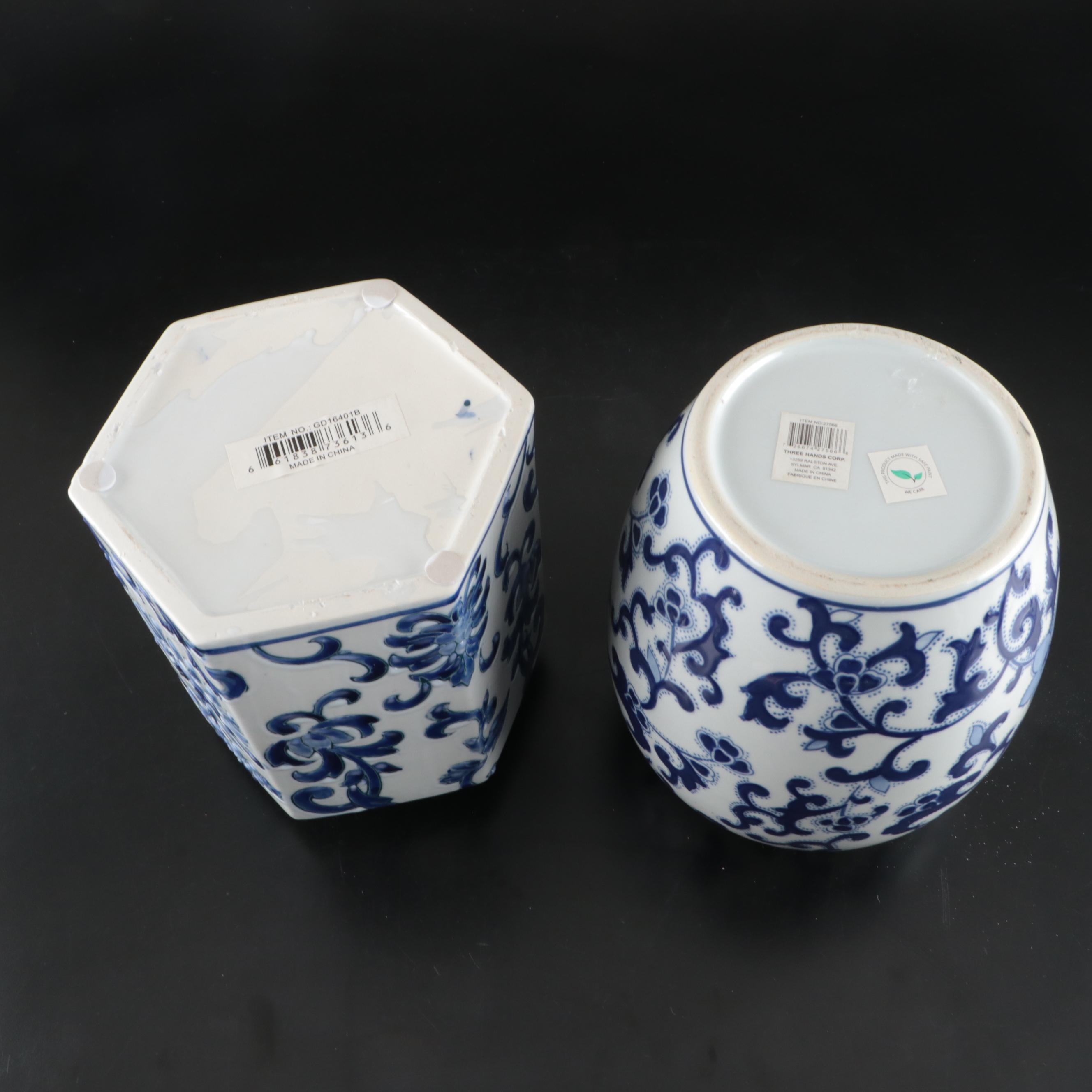 Chinese Blue and White Porcelain Jars and Lidded Pedestal Bowl