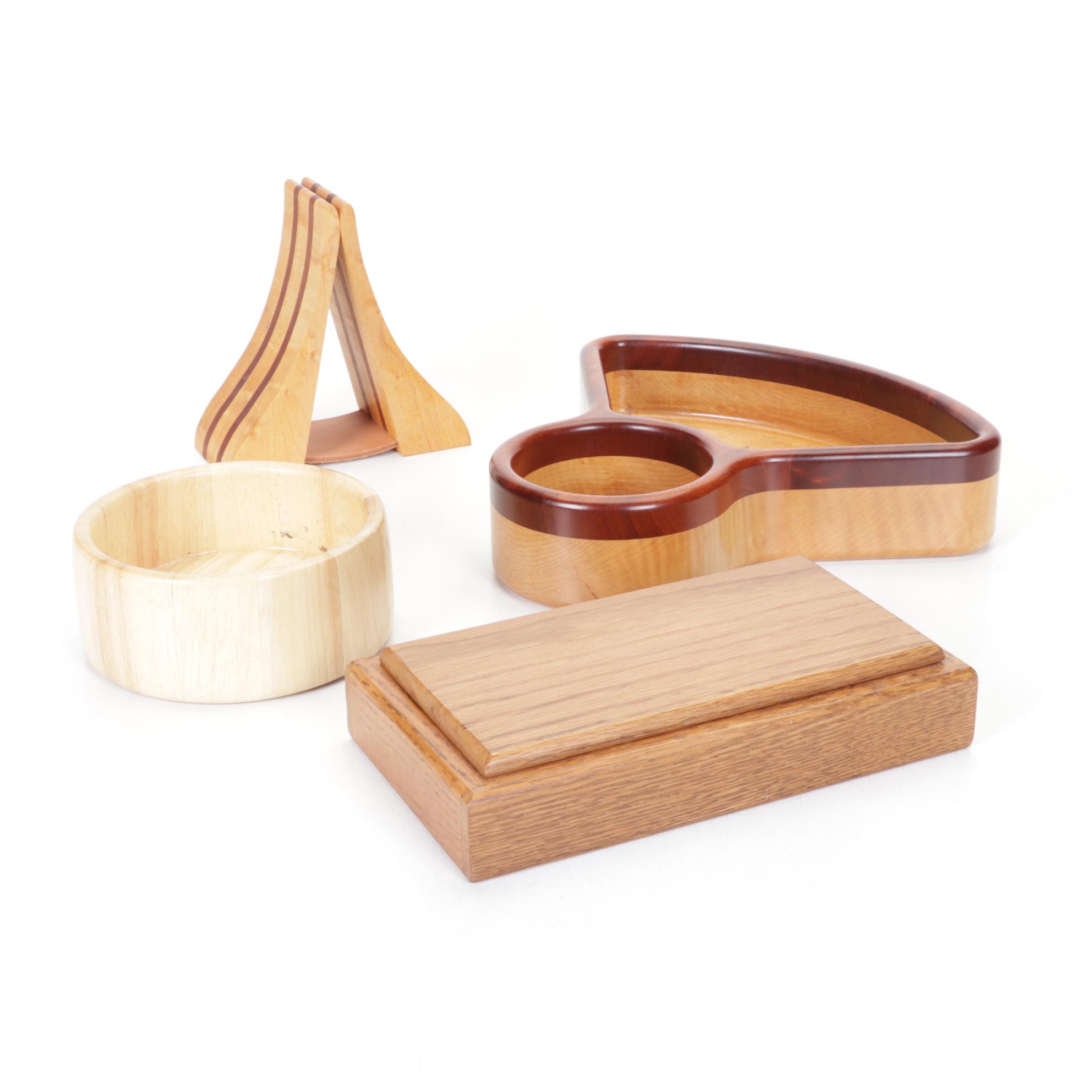 Hand Crafted Wooden Box, Snack Plate, and Napkin Holder